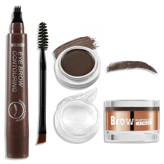 Boobeen Waterproof Eyebrow Pencil with Pomade, Brow Gel with Dual-ended Brush, Long-Lasting Natural Hair-Like Brows for All Skin Tones, Brown