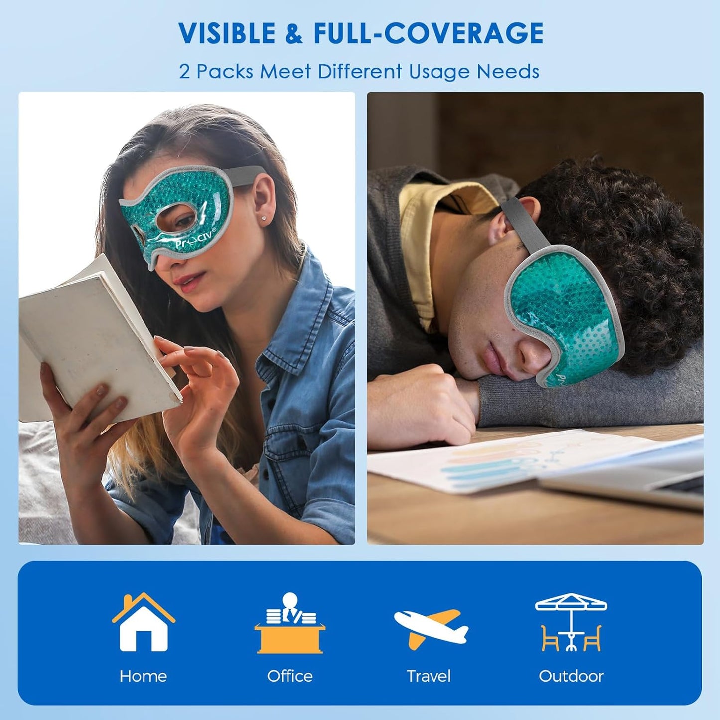 2PCS Cooling Eye Mask - Gel Eye Mask Reusable Gel Beads Hot Cold Compress with Velvet Plush Cold Eye Mask for Dark Circles Puffiness Dry Eye Headache for Men Women Sleeping Ice Eye Mask (Blue)