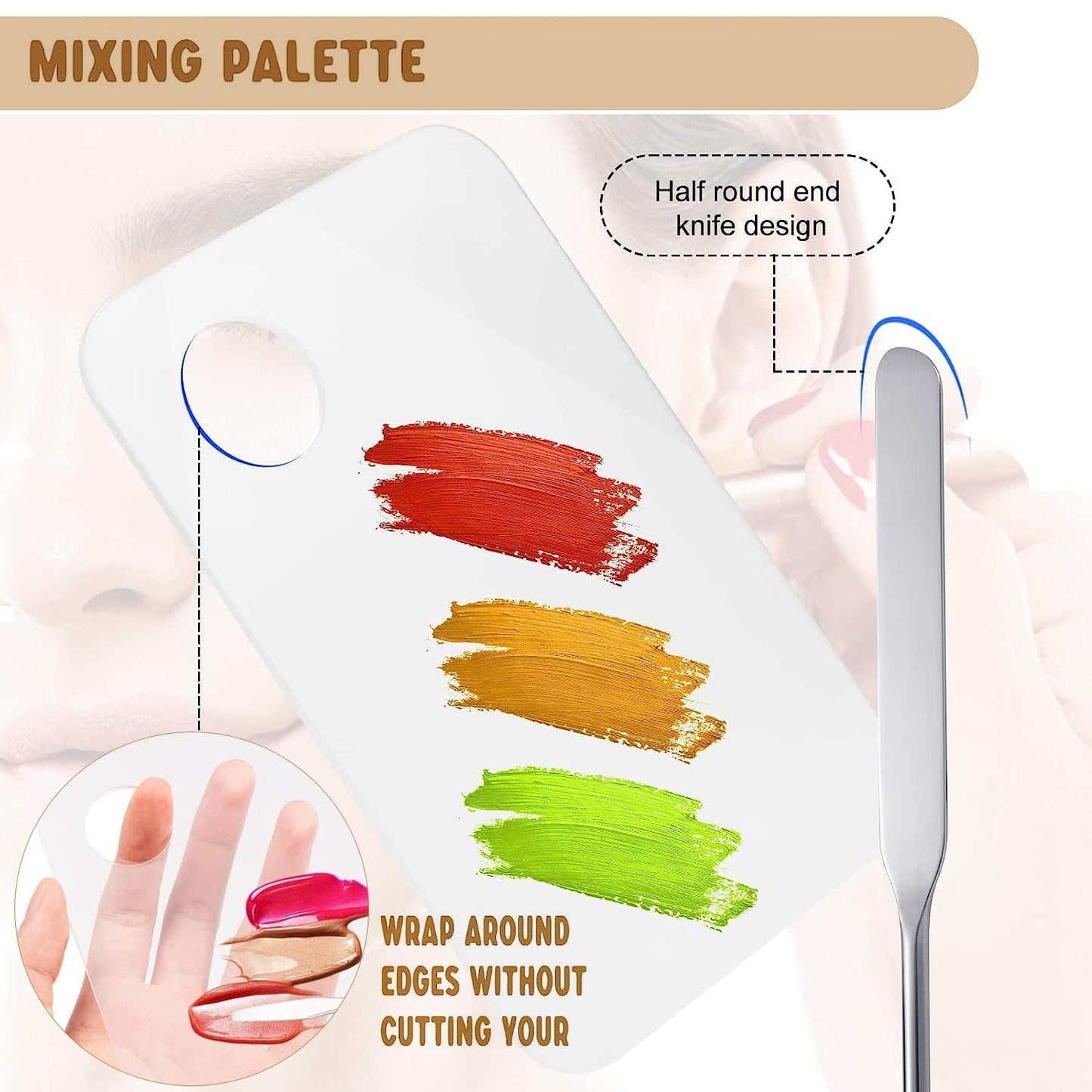 Makeup Spatula and Makeup Palette, Stainless Steel Foundation Palette & Tiny Spatula Tool for Nail, Art, Eye Shadow, Eyelash, Face Makeup (Acrylic Palette)