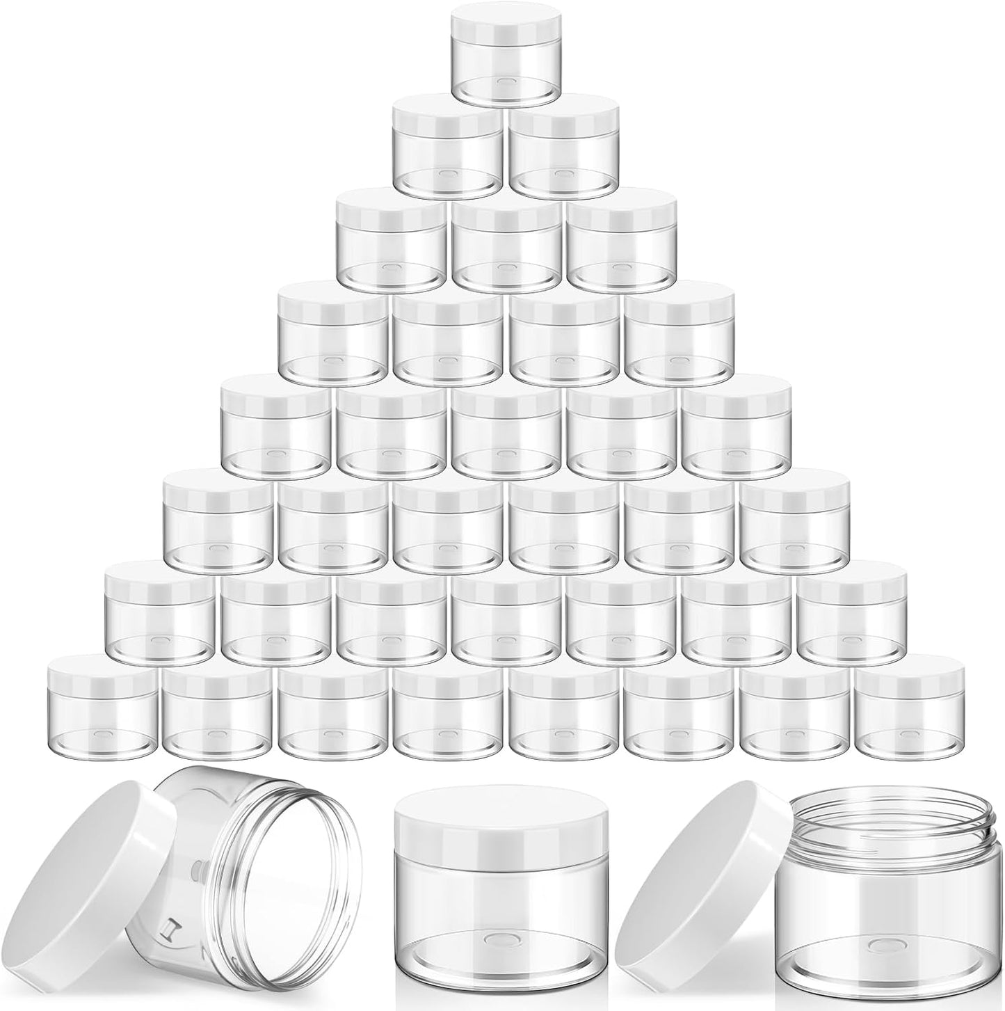SATINIOR 36 Pieces 4 oz Plastic Jars with Lids Wide Mouth Airtight Reusable Container Acrylic Cosmetic Small Jars for Lotions Ointments Travel Toiletries Creams Make up Storage(White)