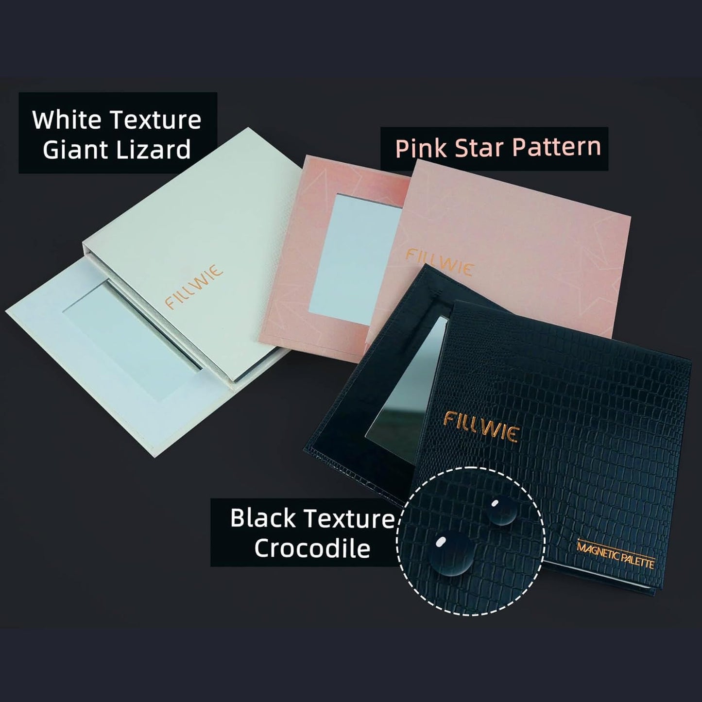 White Magnetic Refillable Makeup Palette with Mirror – Lightweight, Durable, Travel-Ready Case for Eyeshadow, Blush, Lipstick – Includes Spatula & 20 Stickers – Small, Waterproof Paperboard