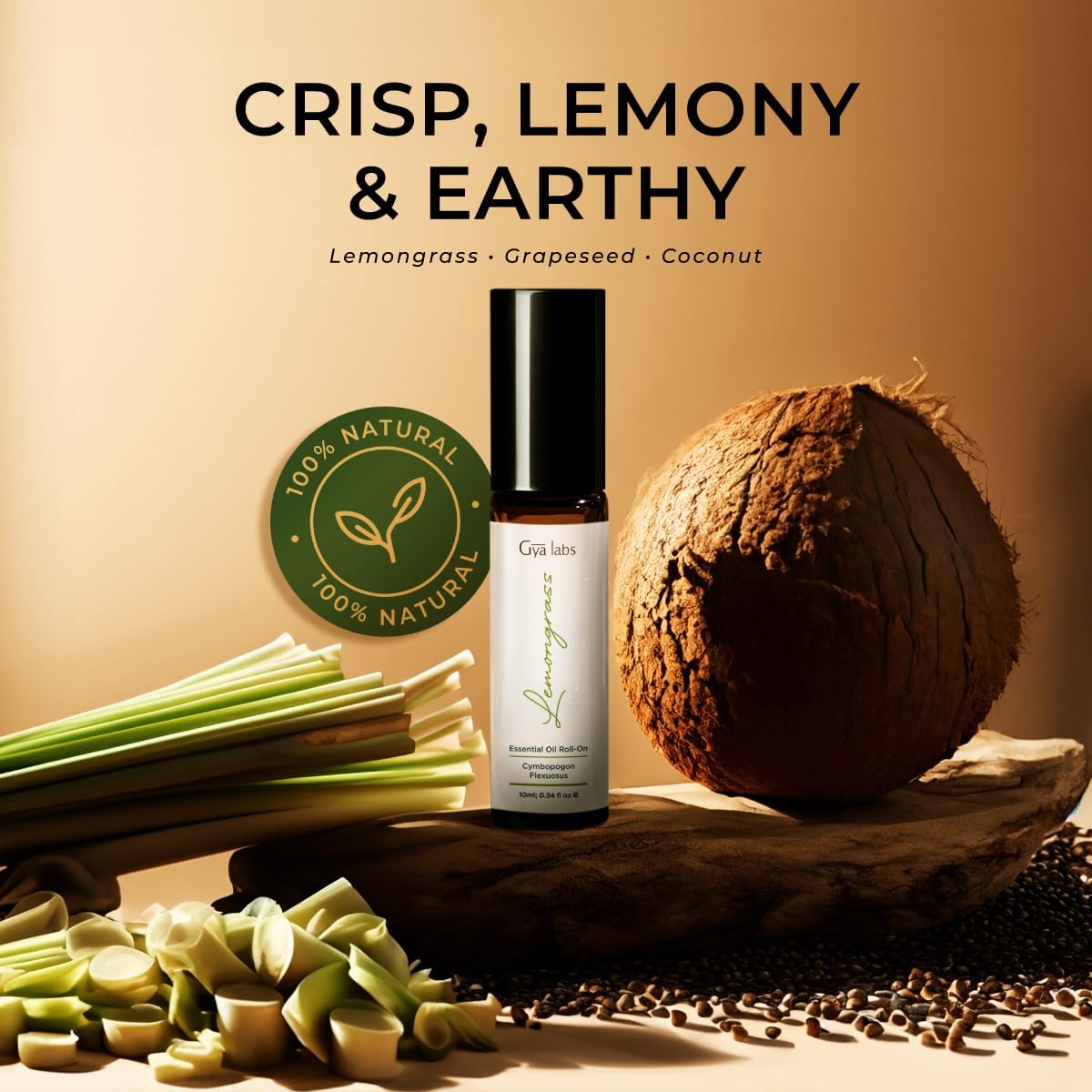 Gya Labs Lemongrass Essential Oil Roll on for Skin - Refreshing Aromatherapy for Outdoor Protection - 100% Pure Natural Lemongrass Oil Perfume Roller - Travel Size (0.34 Fl Oz)