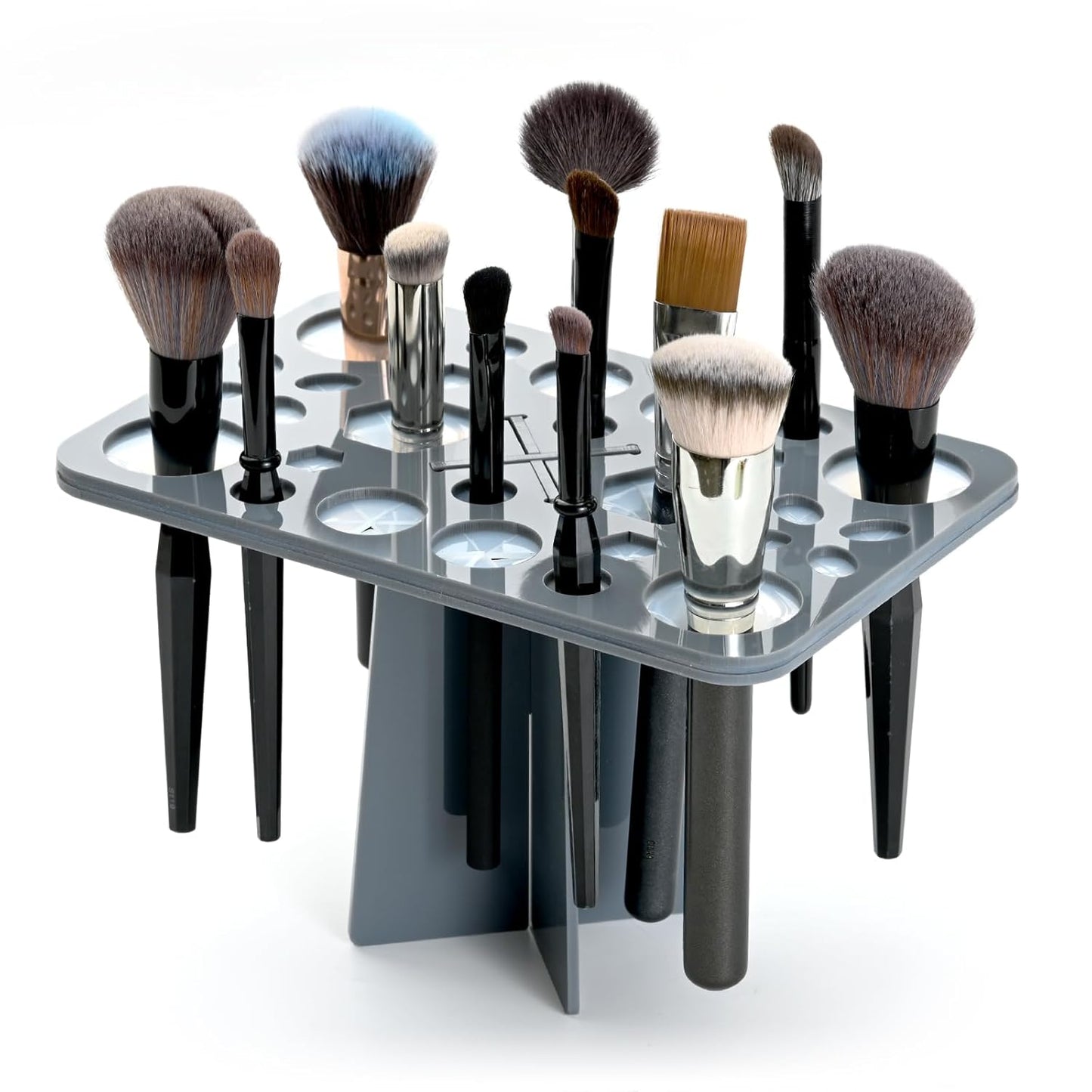 Brush Drying Rack, Brushes Dryer, Collapsible 28 Slot Acrylic Brush Holder Stand Tree Tray Support Display for Makeup Lovers Artist Nail Paint Brushes, Grey