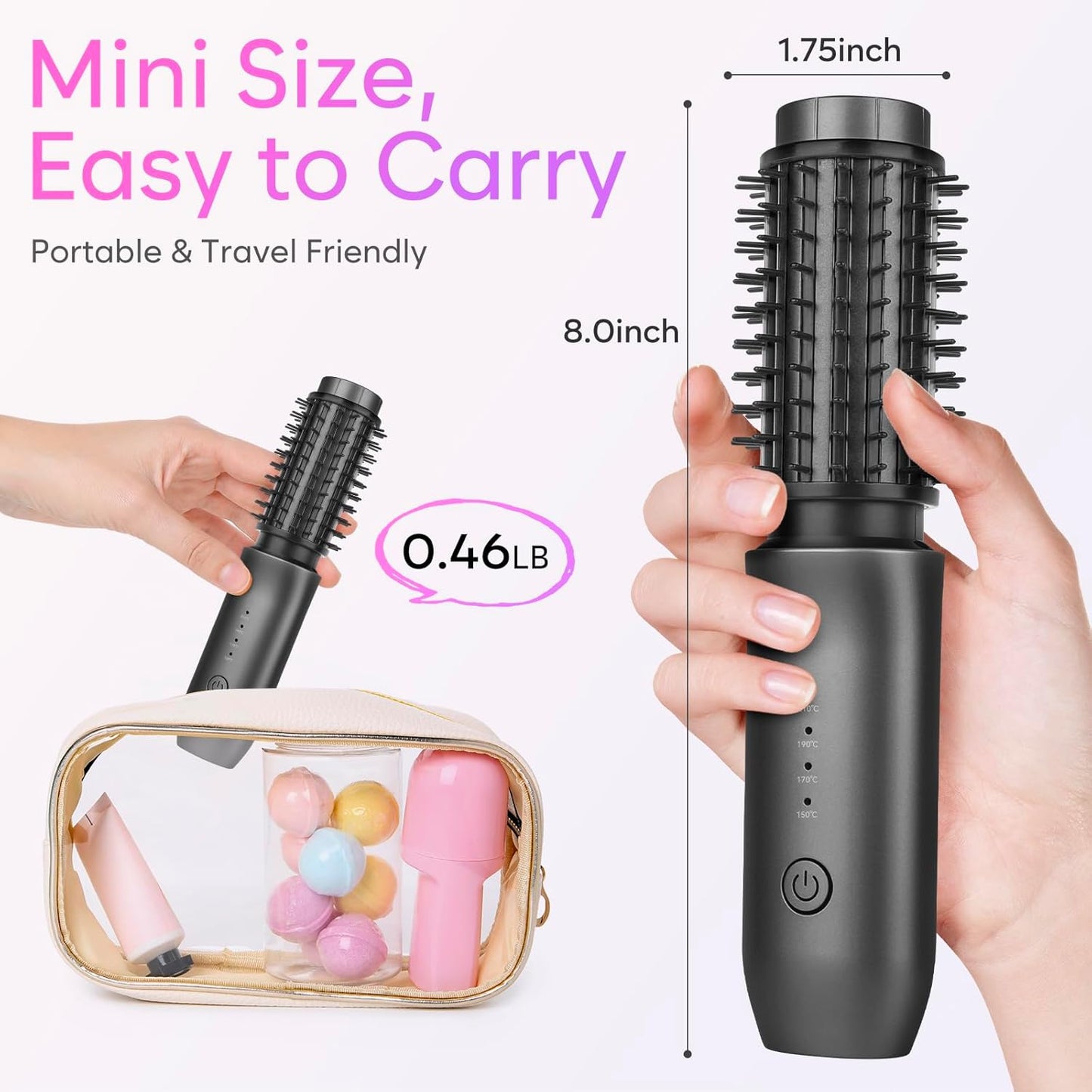 Cordless Curling Iron Brush, 2024 New Portable Travel Mini for Women, 7000Mah USB Rechargeable Wand With Negative Ion, Black