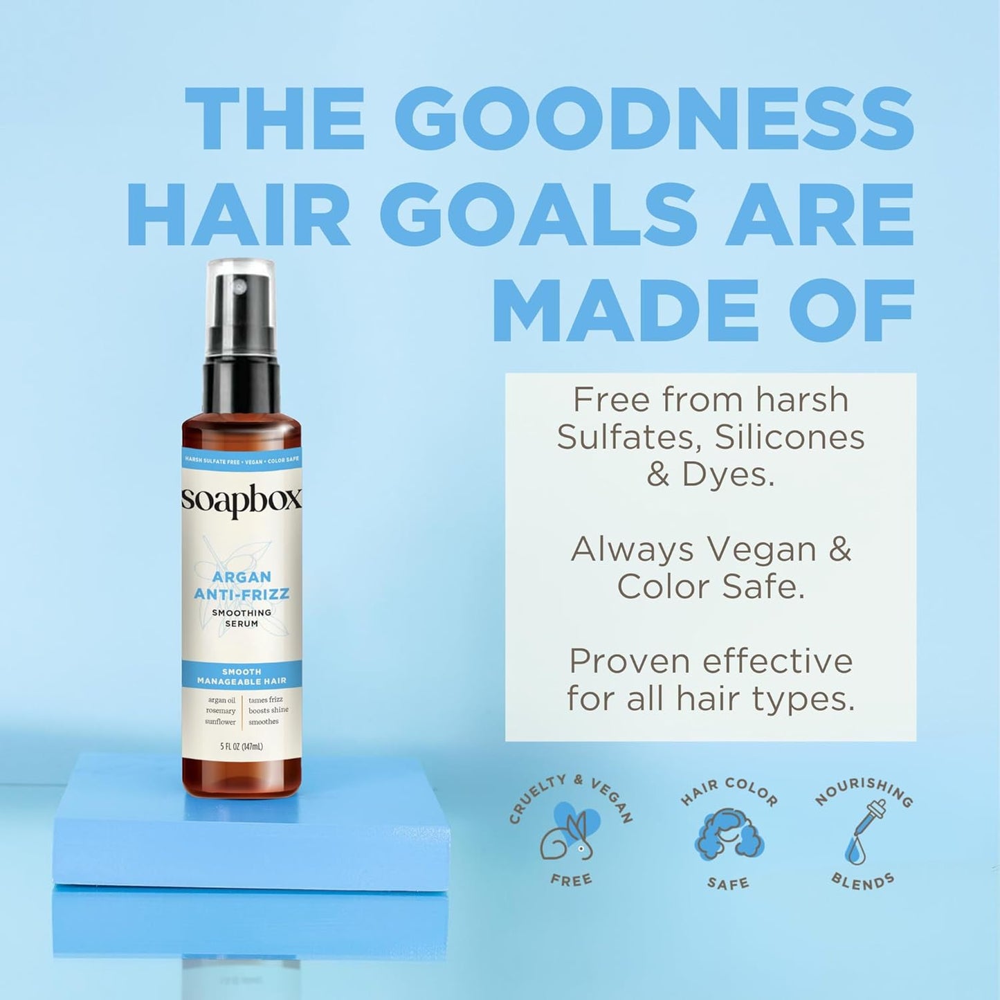 Soapbox Argan Oil Smoothing Serum, Anti-Frizz Serum For All Hair Types with Shea Butter & Vitamin E Repairs Damage & Controls Flyaways - Vegan, Cruelty and Gluten Free (5 Fl oz)