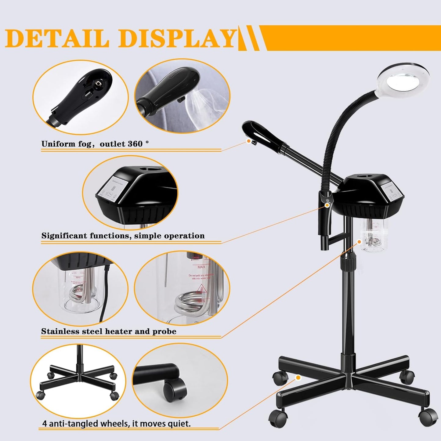 Professional Facial Steamer, 2 in 1 Ozone Facial Steamer with 5X Magnifying Lamp, face Steamer Professional, Suitable for Home Use or Beauty Spa Deep Cleansing and Hydration