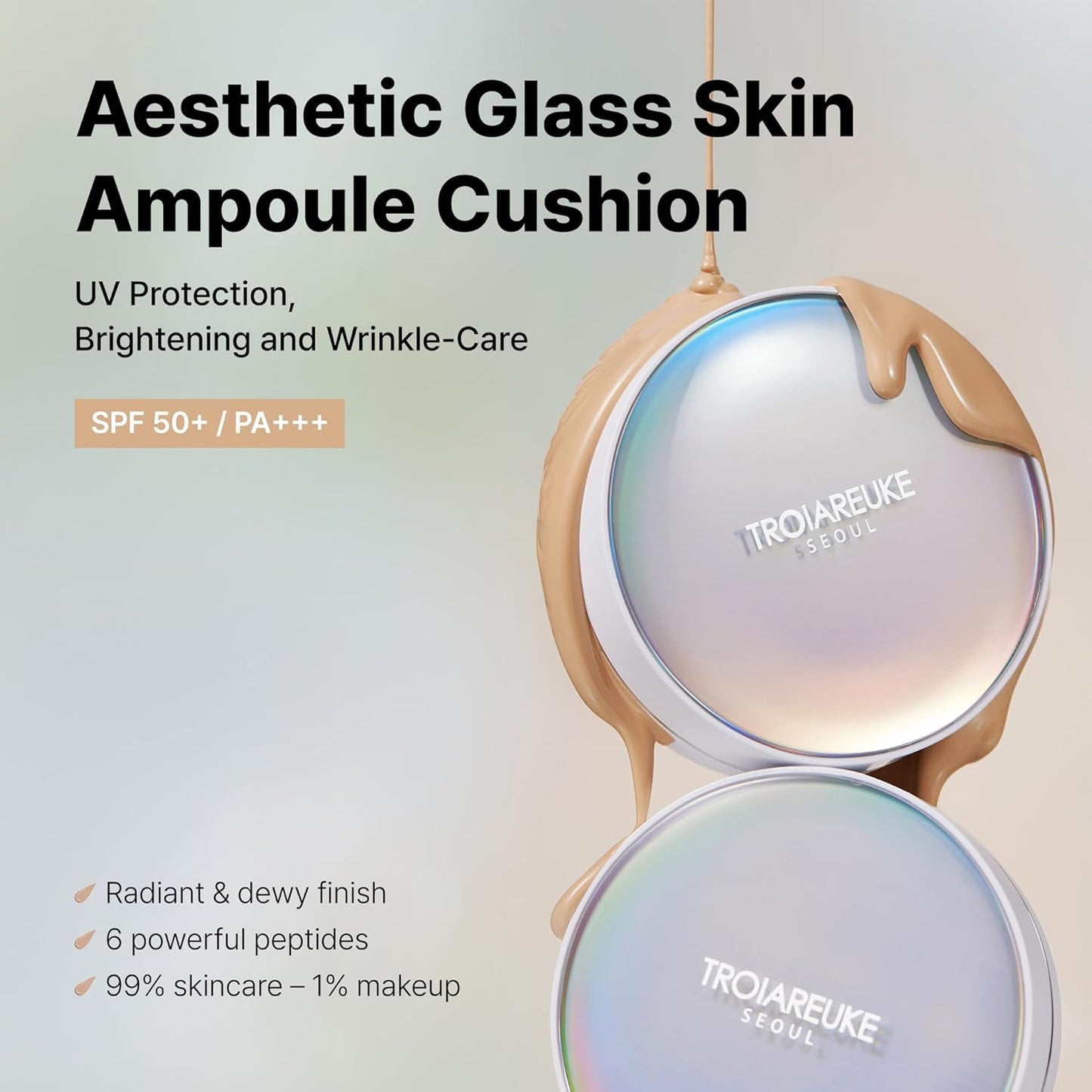 TROIAREUKE Seoul "Bridal" Cushion Foundation(#22, Yellow Beige), Korean Cushion Foundation, K-Beauty, Hydrating, Long-lasting, Lightweight, Natural Finish, Anti-Aging, Moisture, Whitening, SPF 50+