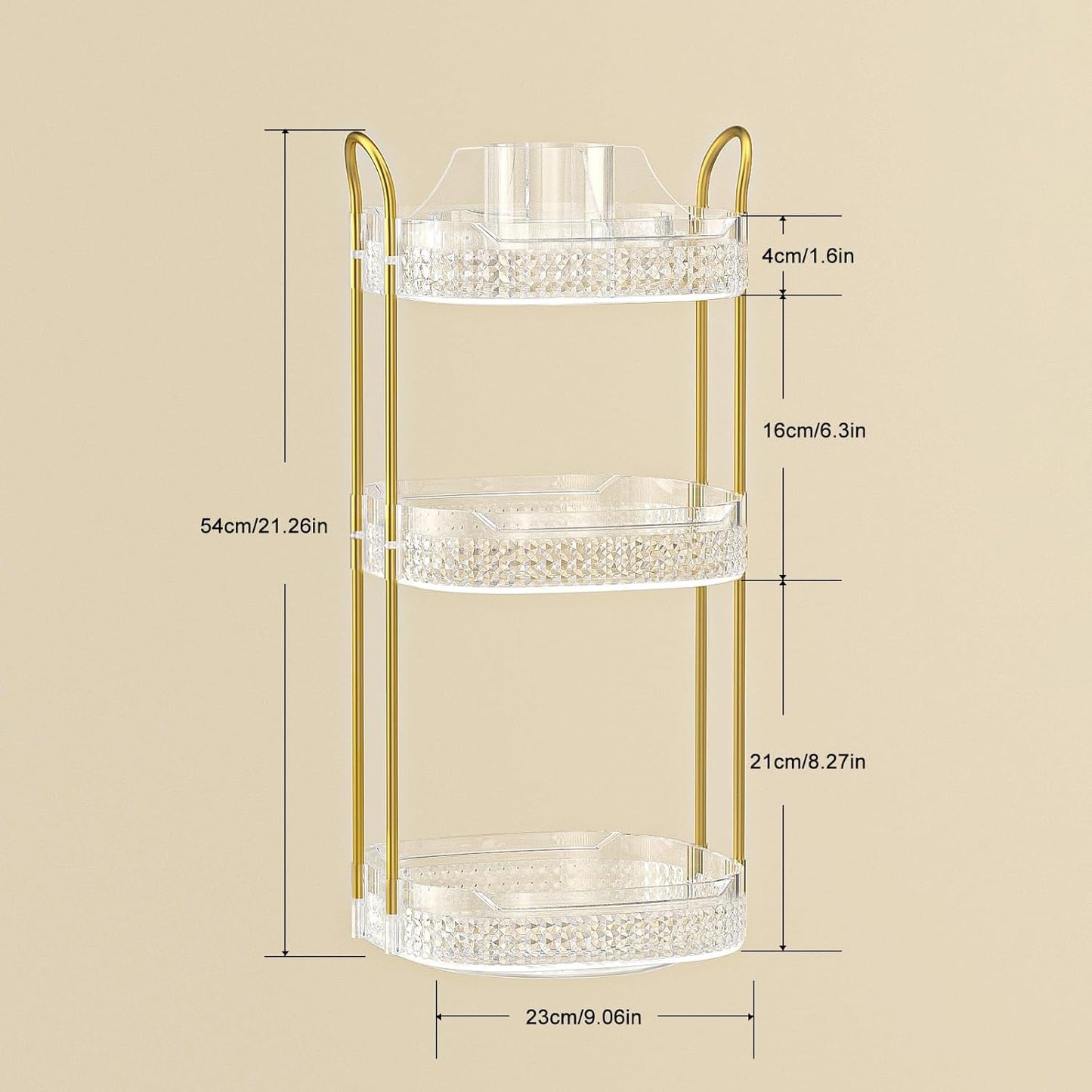 Rotating Makeup Organizer for Vanity 3 Tier, Perfume Organizer with Makeup Brush Holder, Large Capacity Cosmetics Clear Skincare Organizer for Countertop (Transparent)