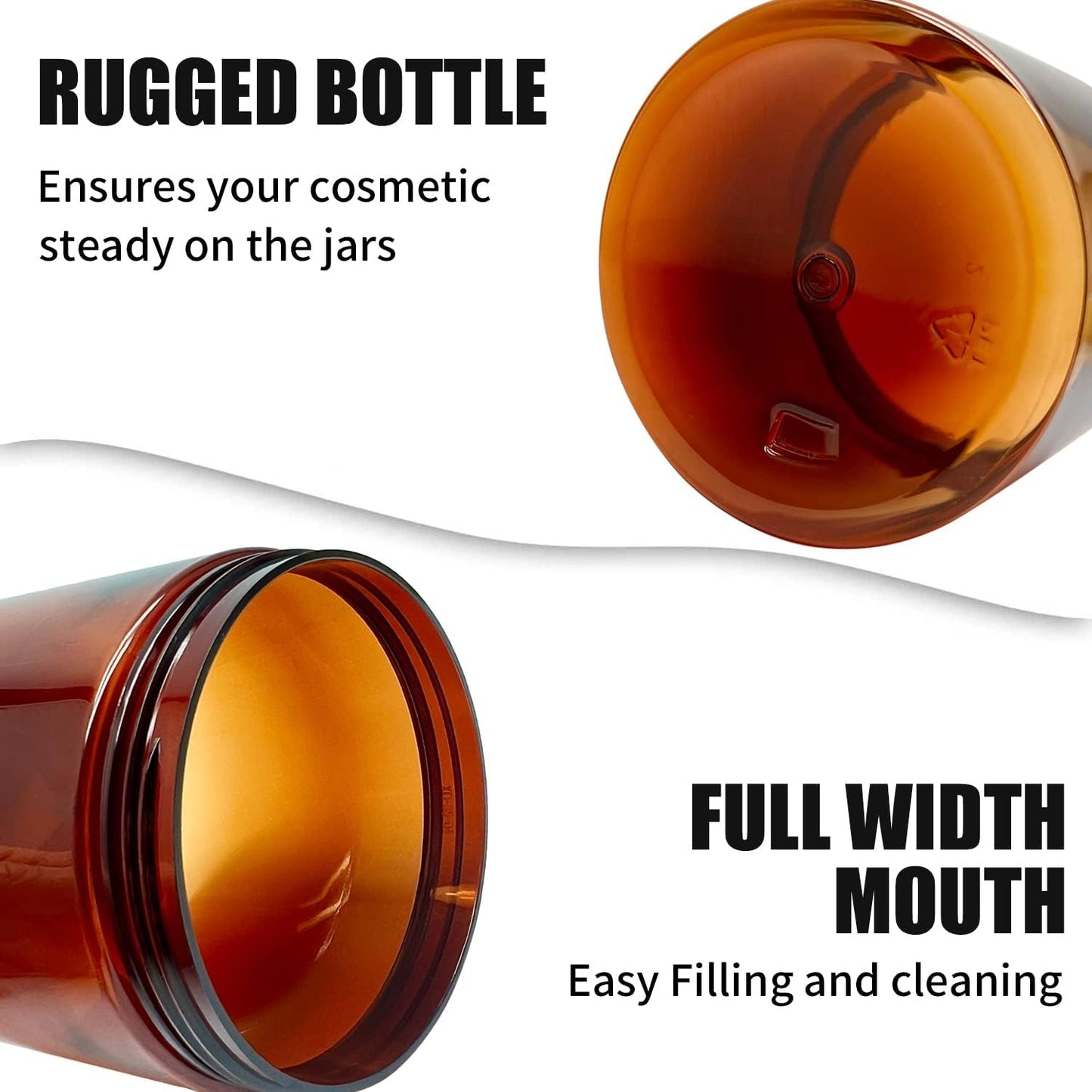 12 oz Amber Plastic Cosmetic Jars Leak Proof Container with Black Lid for Cream, Lotion, Powder, ointment, Beauty Products etc, 6 Pcs.