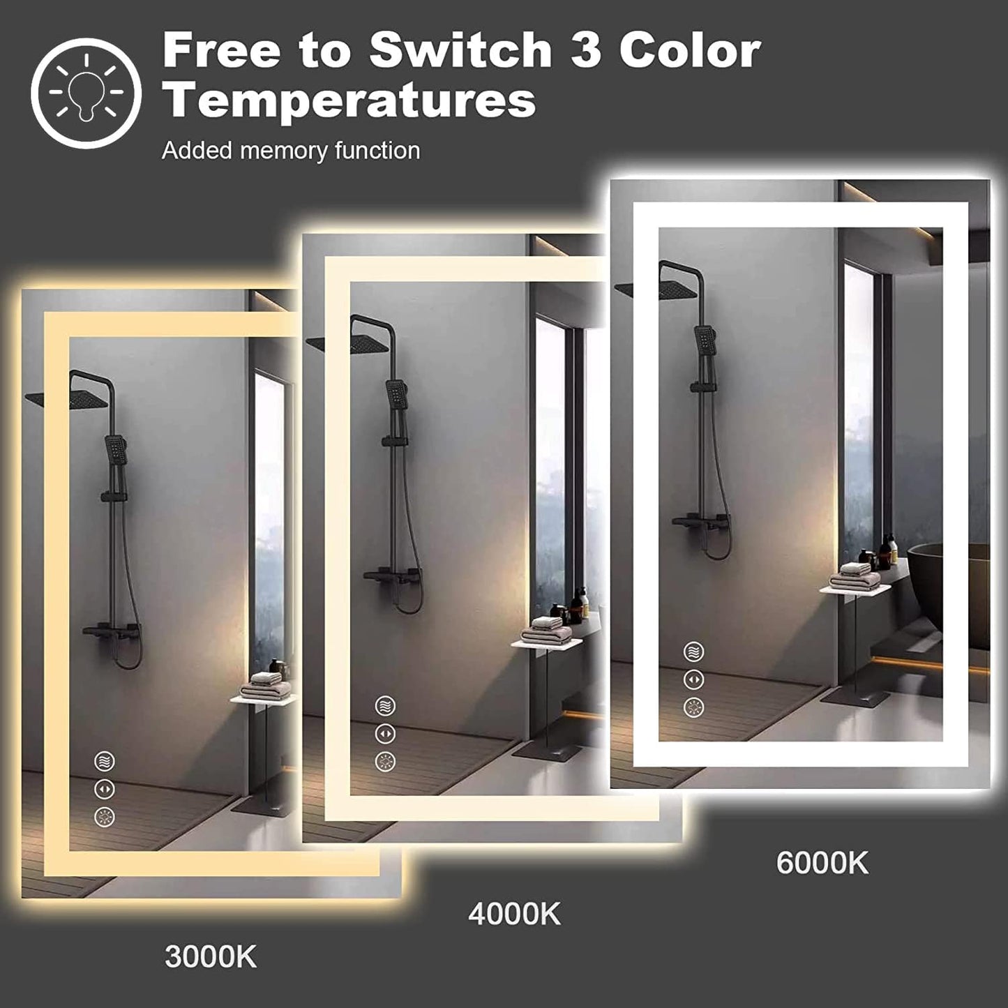 Amorho LED Bathroom Mirror 36''x32'' with Front Light and Backlit, Stepless Dimmable Wall Mirrors with Anti-Fog, Shatter-Proof, Memory, 3 Colors, Double LED Vanity Mirror (Horizontal/Vertical)