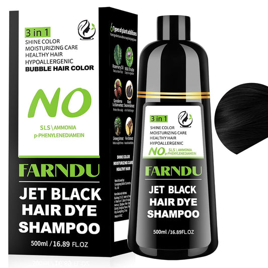 Jet Black Hair Dye Shampoo Ammonia-free & PPD-free, Natural Herbal Ingredients 3 in 1 Hair Color Shampoo for Women Men Gray Hair Coverage