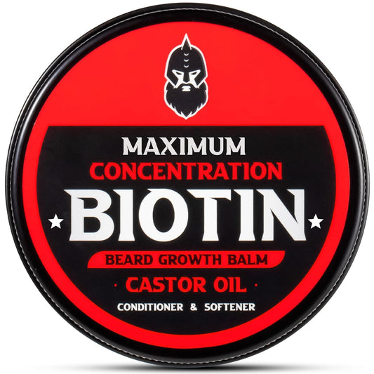 Beard Balm, Maximum Concentration Biotin, with Castor Oil and Argan & Jojoba Oils, Promotes Beard Growth, Styles, Strengthens & Softens Beards & Mustaches, 2 Ounce,Unscented