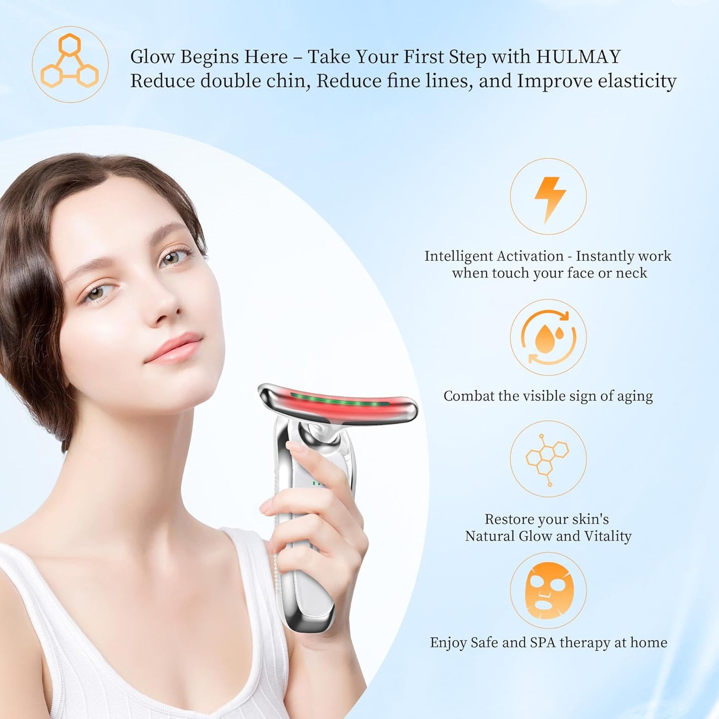 7-in-1 LED Facial & Neck Massager Tool, Red Light Therapy for Face, Reduce Fine Lines & Double Chin, Neck Tightening, True Beauty Glow Facial Massager - at Home Skin Care Sculpting Tool