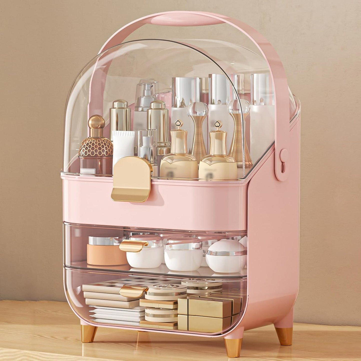 Makeup Organizer, Skincare Holder Bathroom Counter Organizer, Storage Box Cosmetic Display Cases, Teen Girl Gifts Trendy Stuff Make up Organizers for Vanity, Dresser, Countertop (Pink)