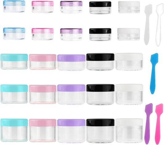 Accmor 25 Pieces Acrylic Containers with Lids 3/5/10/15/20 Gram Size Cosmetic Jars with 5 Pieces Mini Spatulas Gift