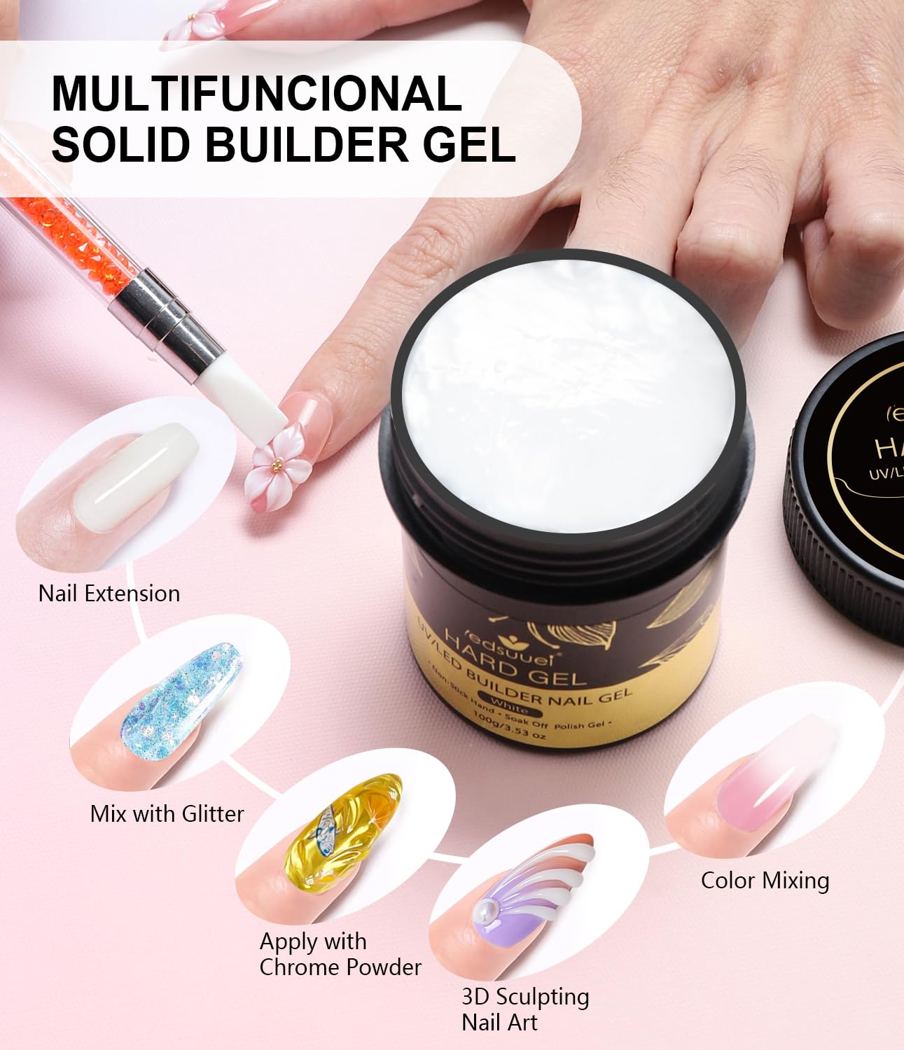 Solid Builder Gel for Nails LEDSUUEI - 100g Large Capacity White 3D Nail Gel Sculpting Non-Sticky Hand Carving Glue Extension for Manicure Salon Home Decoration DIY
