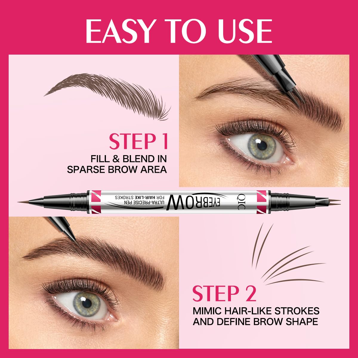 Eyebrow Pencils for Women, 2-in-1 Dual-Ended Microblading Eyebrow Pencil Waterproof with 2 Fork Tip and Spoolie Brush for Hair-Like Natural Brows Eyebrow pen, Non-Dry, Last All-Day (Brown)