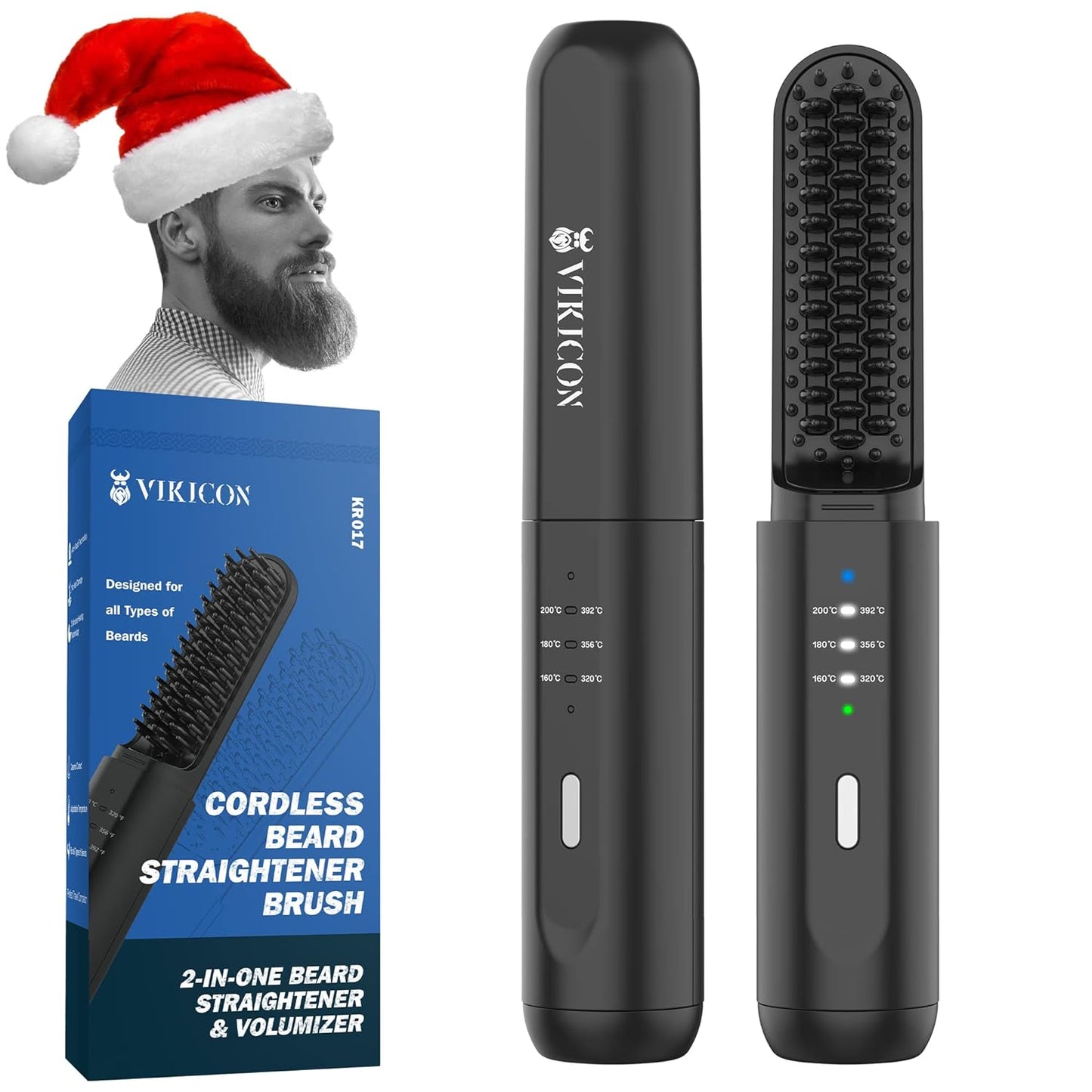 VIKICON Beard Straightener for Men: Cordless Heated Beard Brush for Men, Electric Hot Comb, Anti-Scald Mini Straightening Brush for Beard Grooming, Portable for Travel and Home Use, Gifts for Him Dad