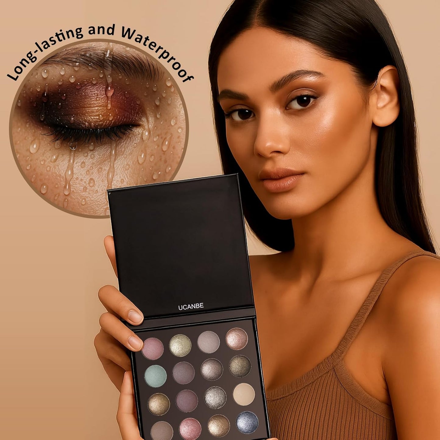 UCANBE 16 Color Baked Eyeshadow Palette with 15PCS Brushes Makeup Set,Matte&Shimmer Blend Eyeshadow for Women&Girls,Highly Pigmented Long Lasting Waterproof Make Up Pallet