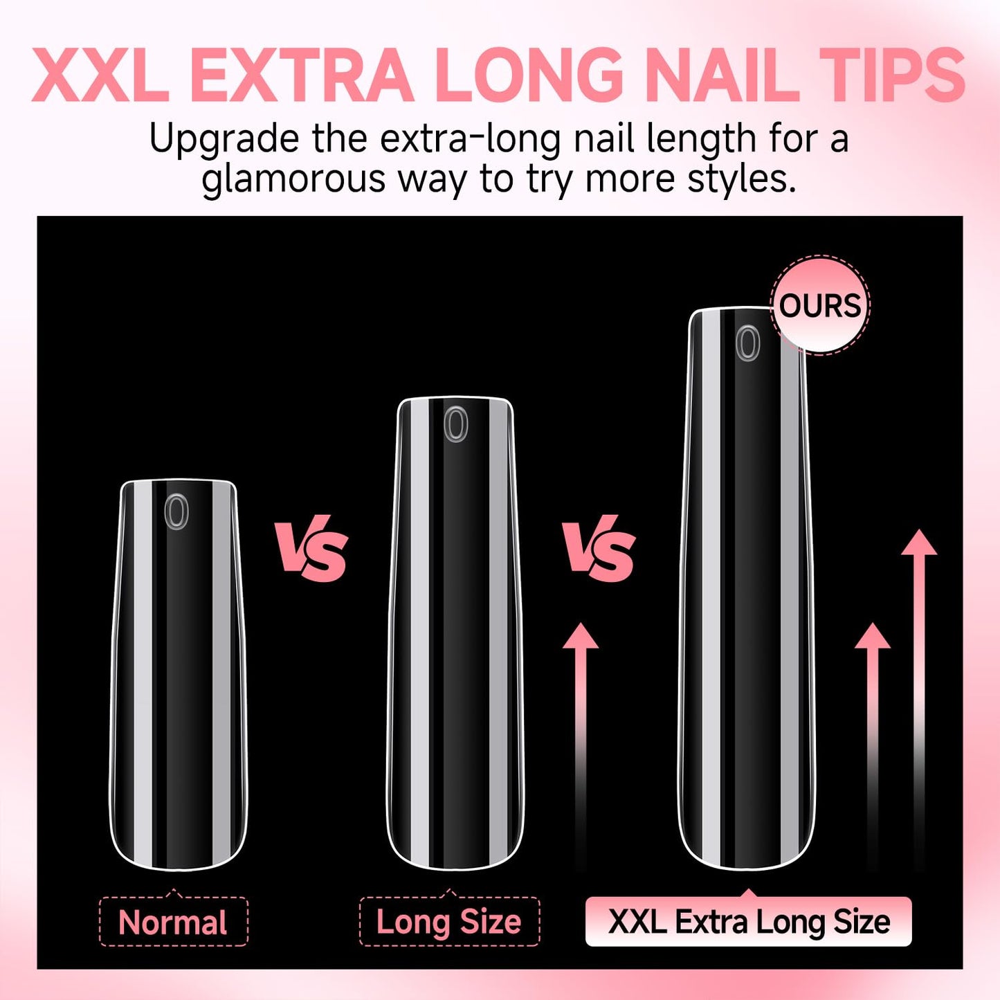 UNA GELLA Extra Long Tapered Sqaure Nail Tips Full Cover 504pcs No C Curve Clear Gel Nail Tips XXL Long Straight Nails Tips Acrylic Nails Square Gel Nails for DIY Nail Art 12 Sizes
