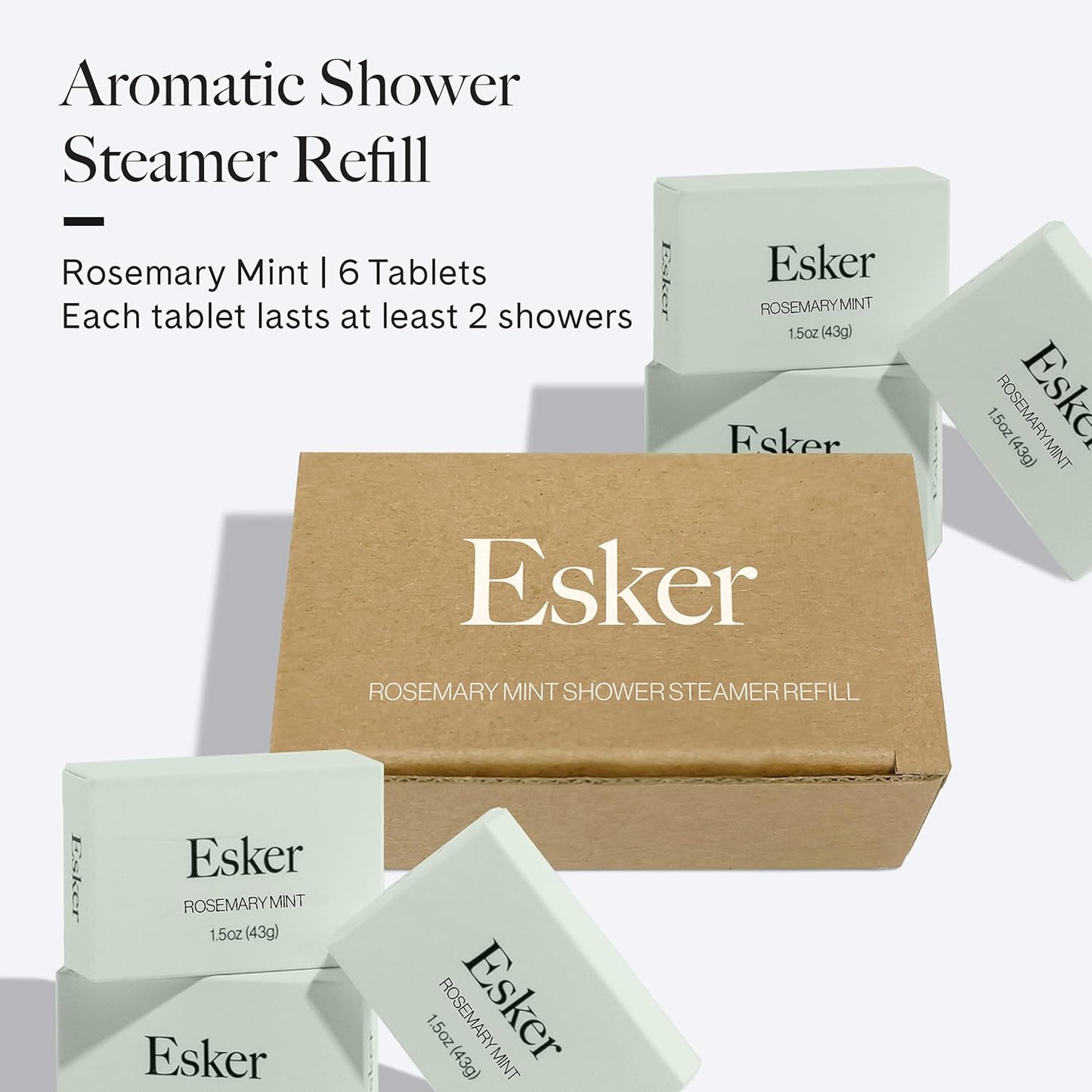 ESKER - Aromatic Shower Steamer Refill Pack | Vegan, Cruelty-Free, Clean Beauty (6 Rosemary Mint, NO Holder)