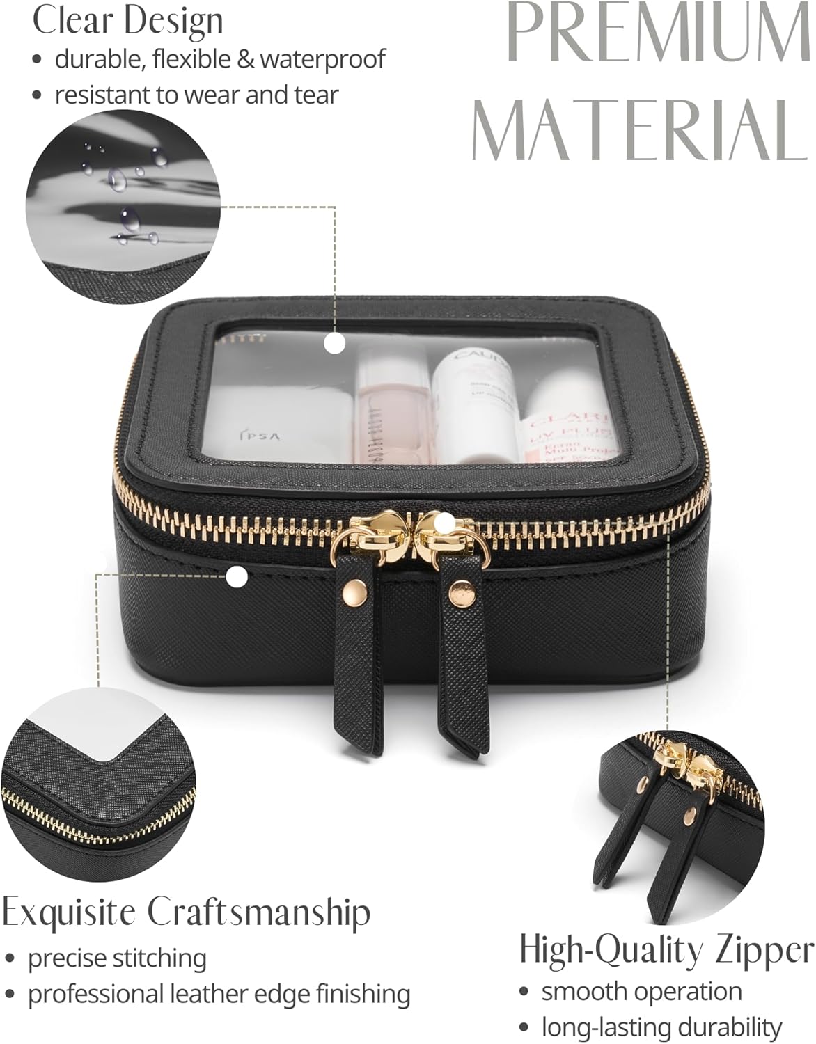 Popvibe Clear Makeup Bag Travel Cosmetic Case Transparent Toiletry Bag with Zipper, Portable Make Up Organizer Traveling Compact Car Bag for Essentials