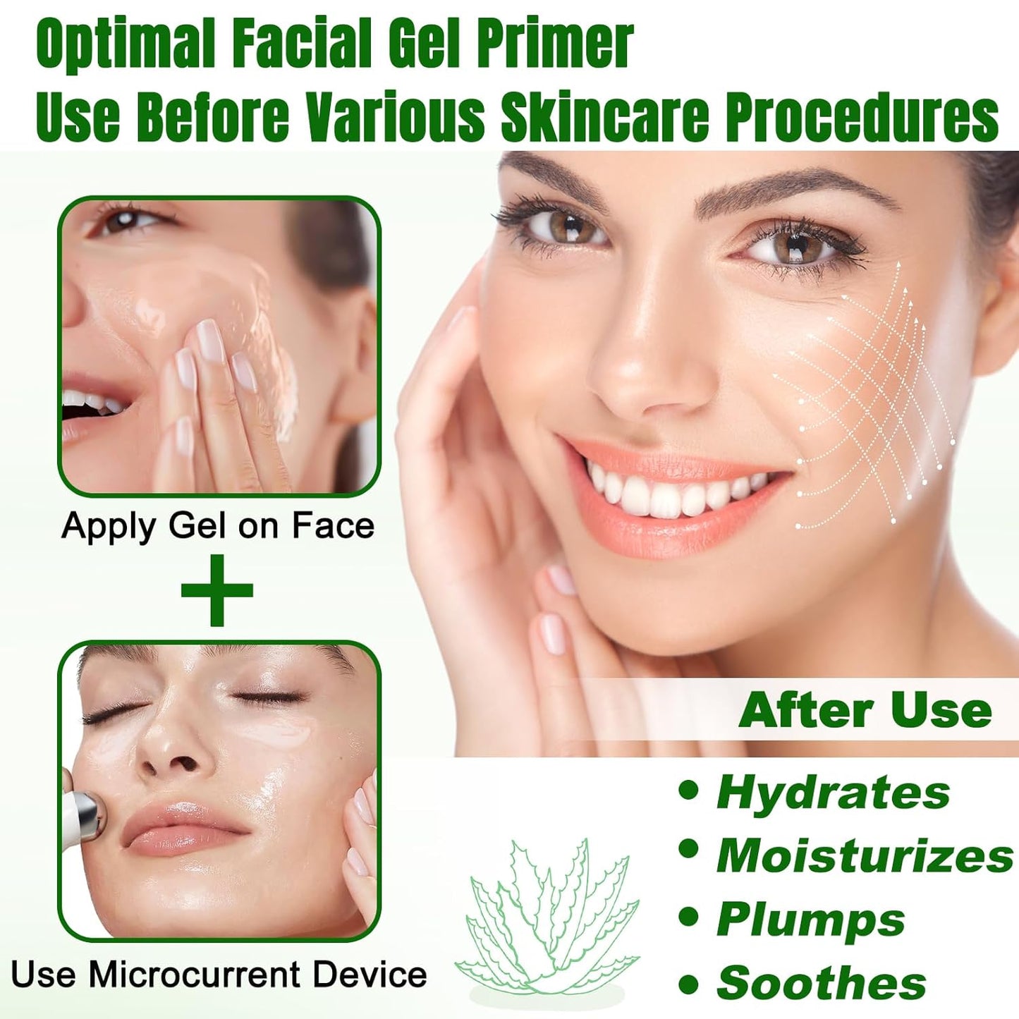 Conductive-Gel-for-Face-Microcurrent, 13.5 Oz Large Bottle Hydrating Massage Gel Serum for Facial Machine Device, Leave-On Gel Primer for Face,Hyaluronic Acid,Aloe Vera,Vitamin E