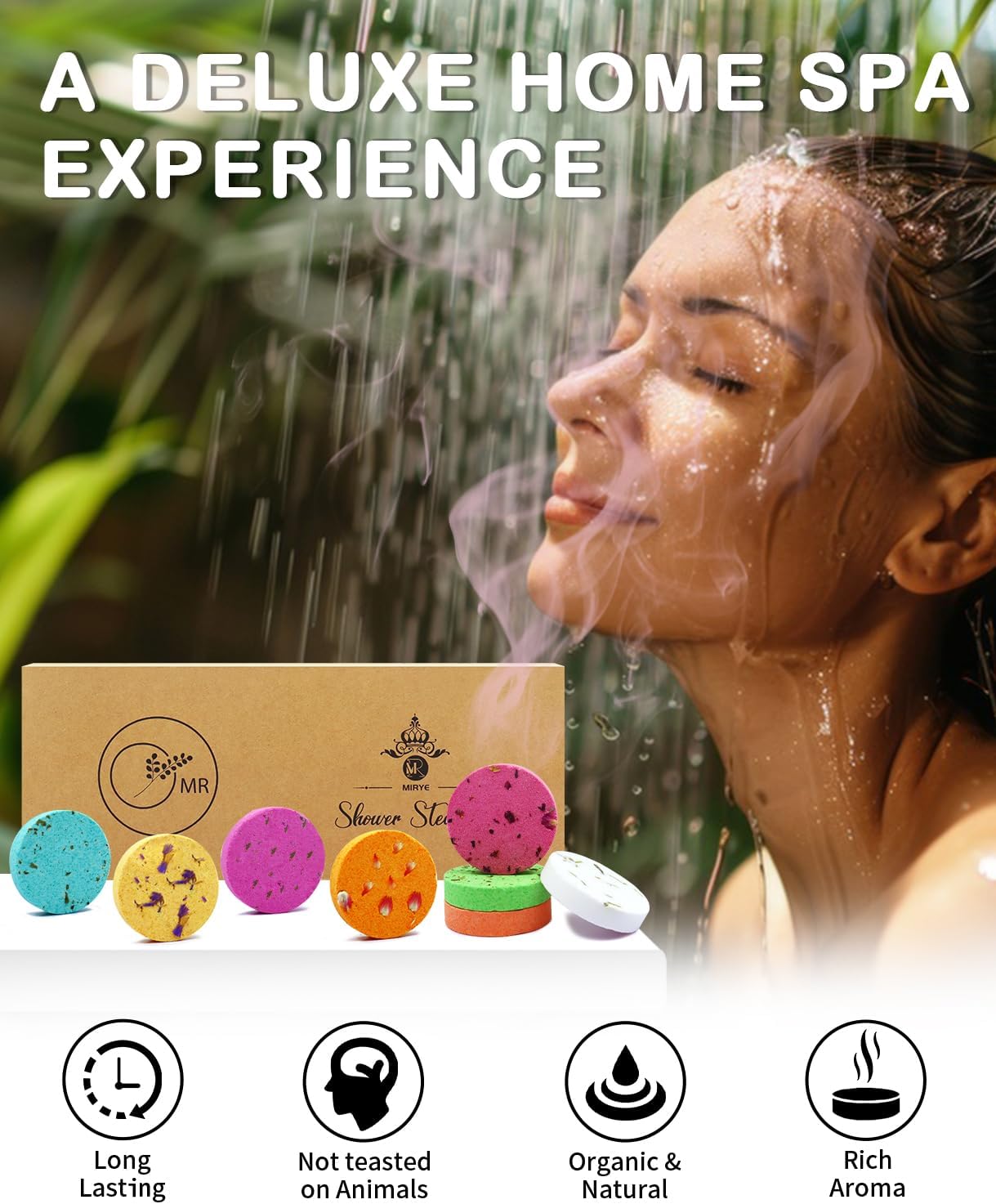 Shower Steamers Aromatherapy - 8 Pack Organic Shower Bombs with Natural Essential Oil, Self Care and Stress Relief Birthday Gifts for Women Men, Home Spa Gifts for Her Mom Wife, w/Tray