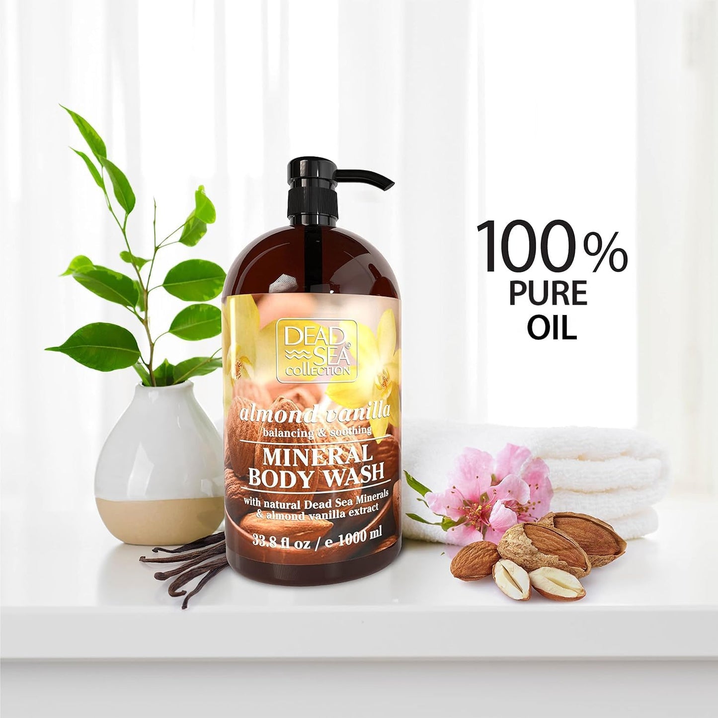 Dead Sea Collection Almond Vanilla Body Wash for Women and Men – Almond Vanilla Scent with Dead Sea Minerals – Moisturizing Shower Gel for Dry & Sensitive Skin – Pack of 2 (67.6 fl oz)