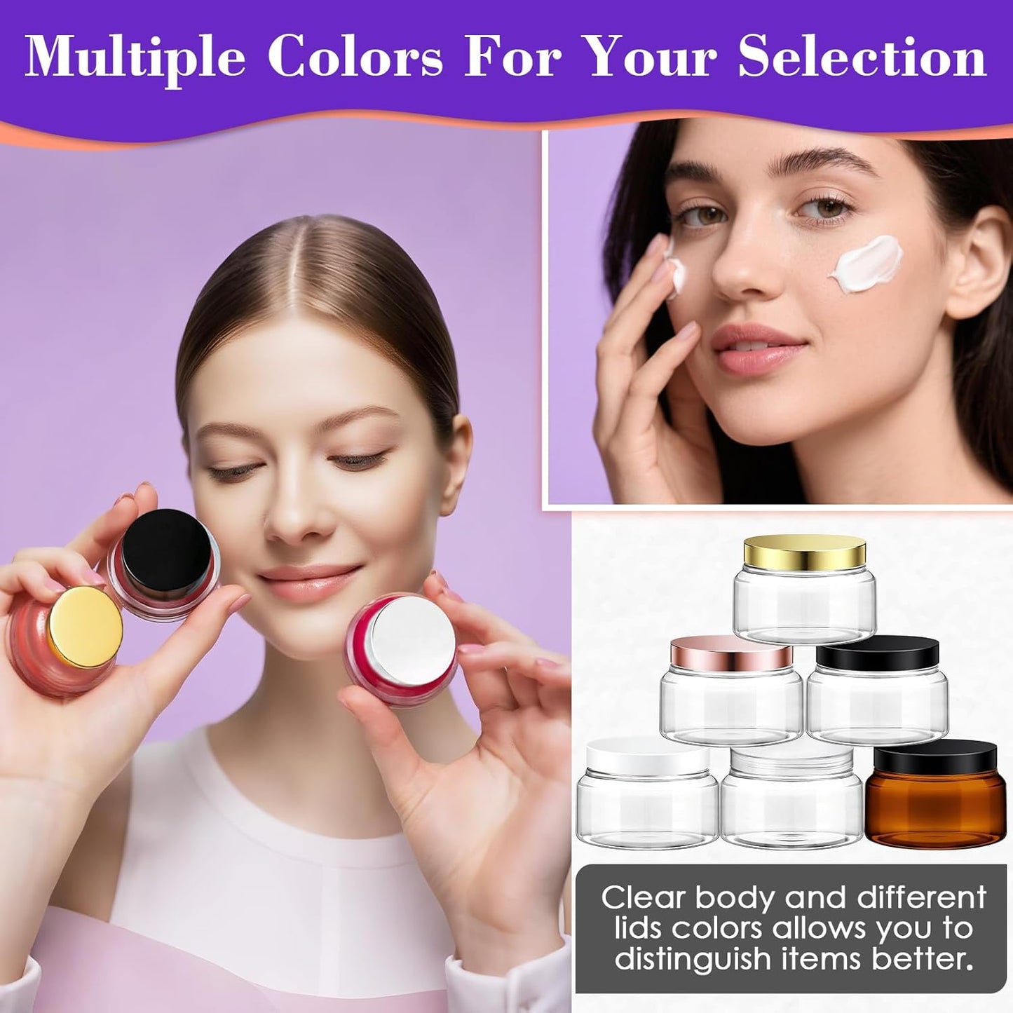 36 Pack 8 oz Plastic Cosmetic Containers With Lids Refillable Clear Empty Travle Jars Containers for Body Butter,Sugar Scrubs,Cream,Lotions,Candy, Waterproof Label&Spatulas - (Gold)