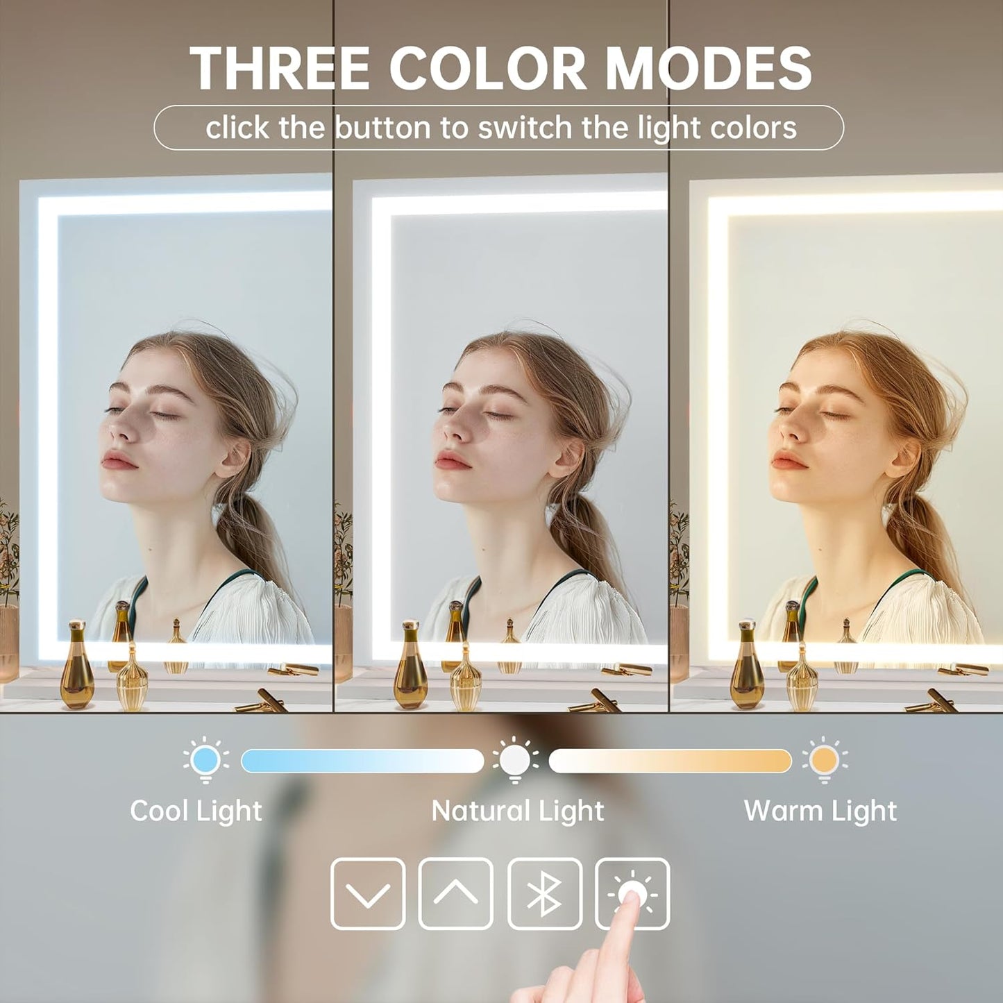 Hasipu Vanity Mirror with Lights and Bluetooth Speaker, 55" x 35.8" LED Makeup Mirror, Lighted Makeup Mirror with Dimmable 3 Modes, Touch Screen Control Vanity Mirror Square White