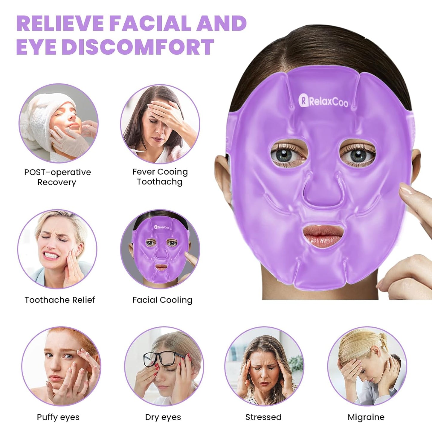 Cold Face Eye Mask Ice Pack Reduce Face Puff,Dark Circles,Gel Hot Cold Compress,Face SPA for Woman Sleeping, Pressure, Headaches, Skin Care， Purple