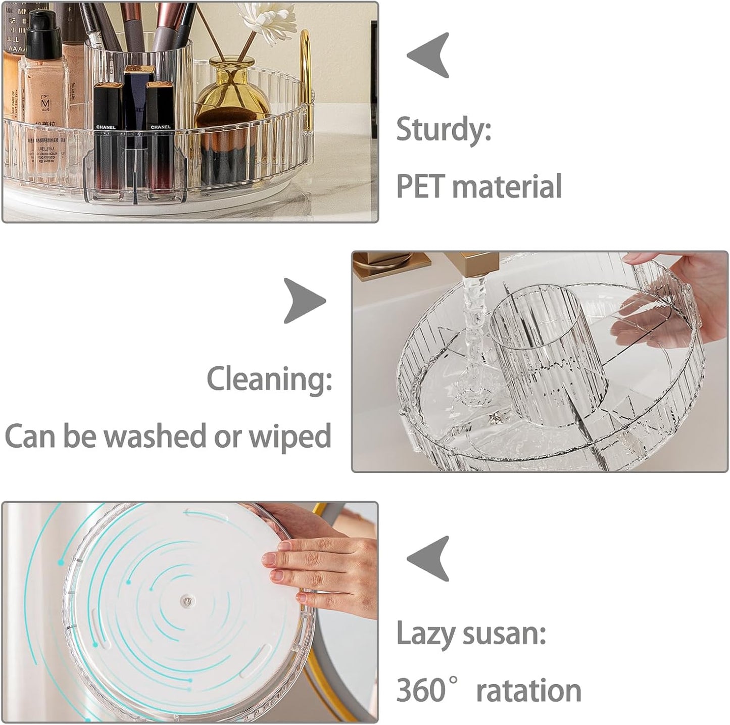 Rotating Makeup Organizer for Vanity, High-Capacity Skincare Clear Make Up Storage Perfume Organizers Cosmetic Dresser Organizer Countertop 360 Spinning (Clear, New-2 Tier)