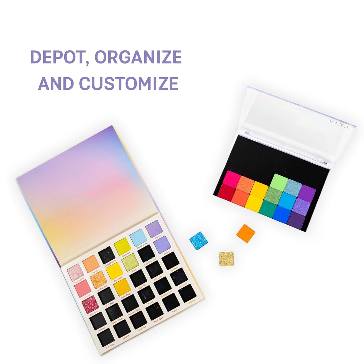 FIXY 2 Sets of Small Magnetic Makeup Organizer with Clear Top – Depot, Organize & Declutter Your Makeup–Travel-Friendly Empty Palette for Eyeshadow, Blush & More, Customizable & Portable- 5.7"x4.3"