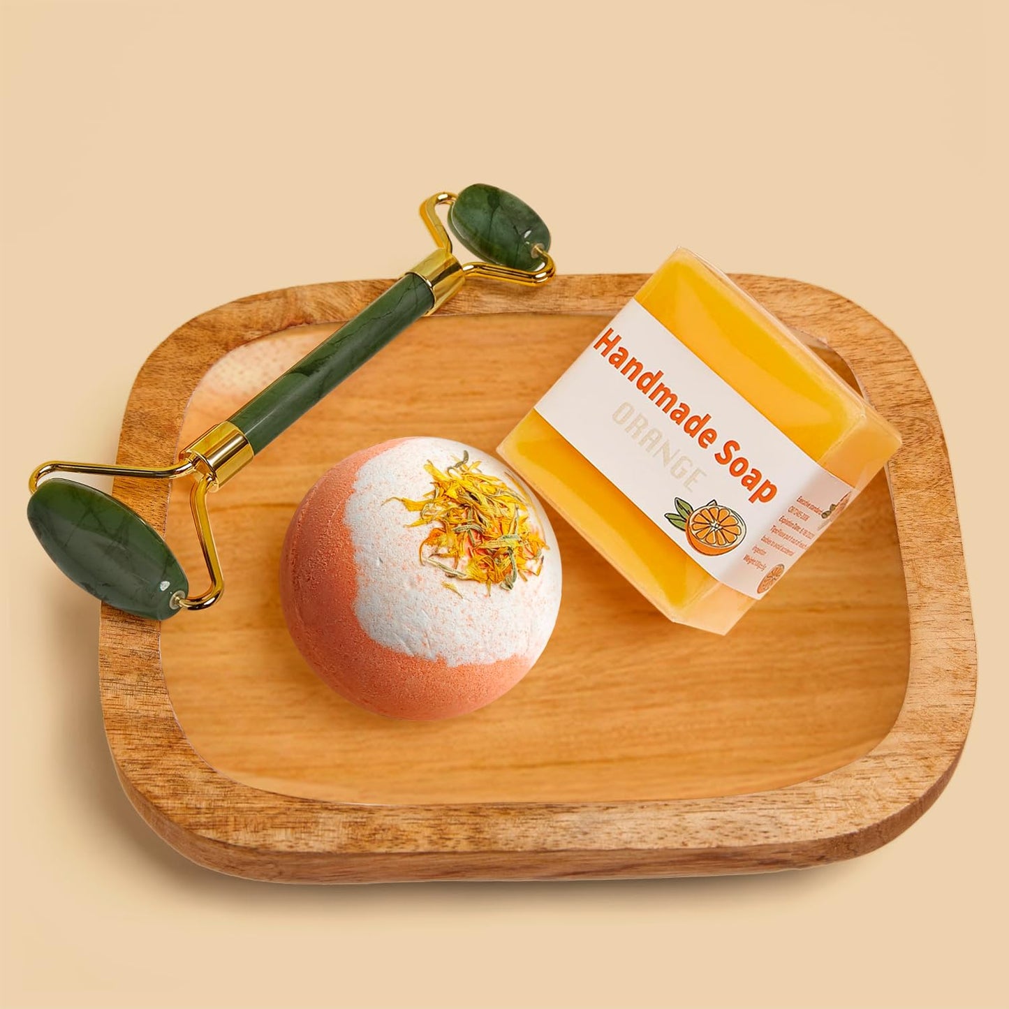 Orange-Themed Spa Gift Basket for Women - Self-Care Package, Birthday Box with Handmade Soap, Candle, Bath Bomb, Headband, and Towel