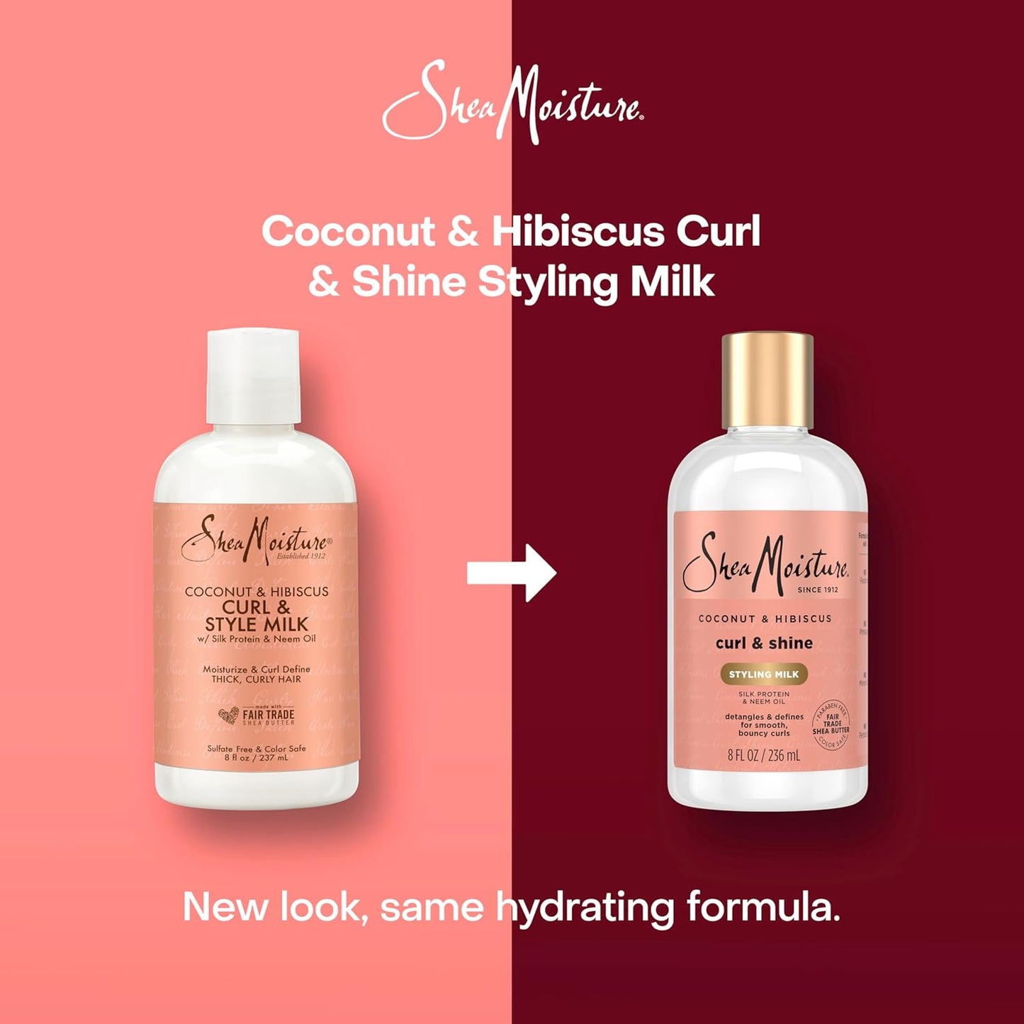 SheaMoisture Curl & Style Milk Coconut & Hibiscus with Silk Protein & Neem Oil for Thick, Defined, Curly Hair Fair Trade, Sulfate-Free 8 oz