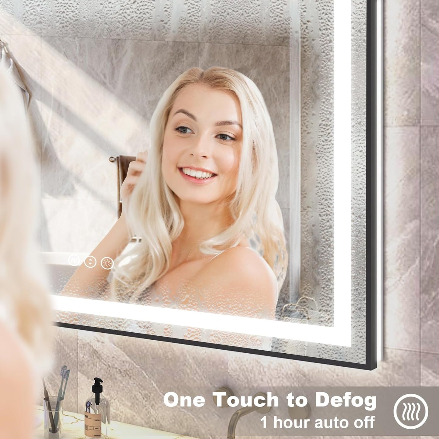 OKPAL 48x36 Black Lighted Bathroom Mirror, LED Bathroom Mirror with Lights, Anti-Fog Lighted Vanity Mirror, Dimmable, Shatterproof, Memory, 3 Colors, ETL Listed (Front Light and Backlit)