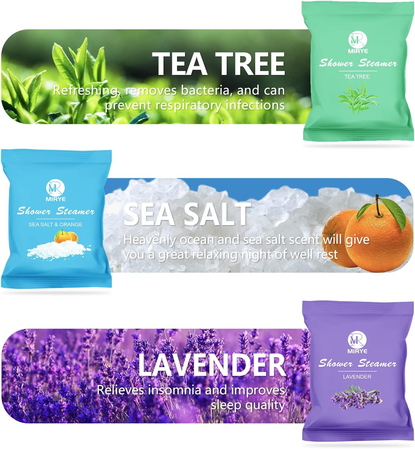 Shower Steamers Aromatherapy for Women and Men, 24-Pack Organic Shower Bombs with Essential Oil, Rose, Watermelon, Tea Tree, Orange, Sea Salt, Lavender Stress Relief Birthday Gifts for Her