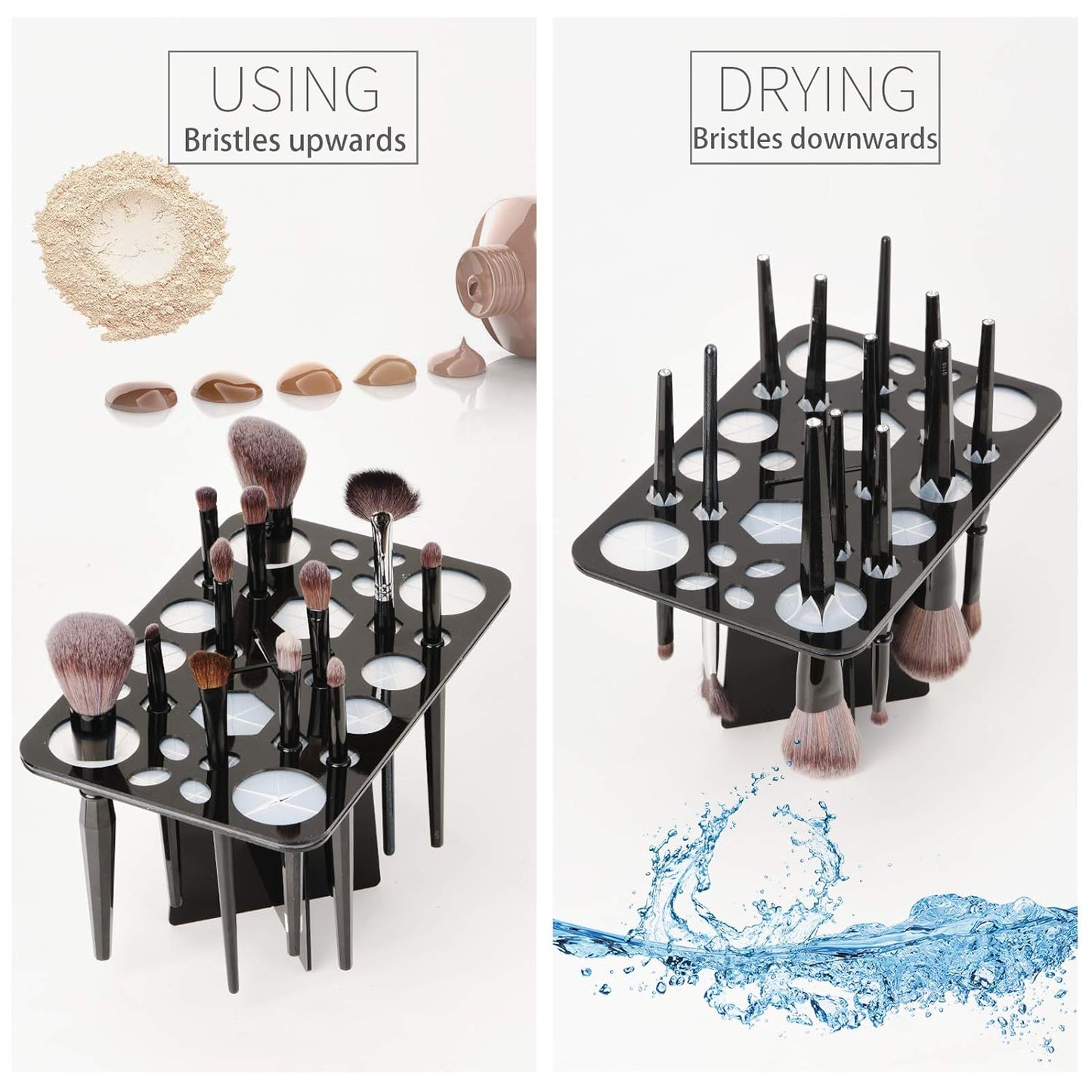 Brush Drying Rack, Brushes Dryer, Collapsible 28 Slot Acrylic Brush Holder Stand Tree Tray Support Display for Makeup Lovers Artist Nail Paint Brushes, Grey