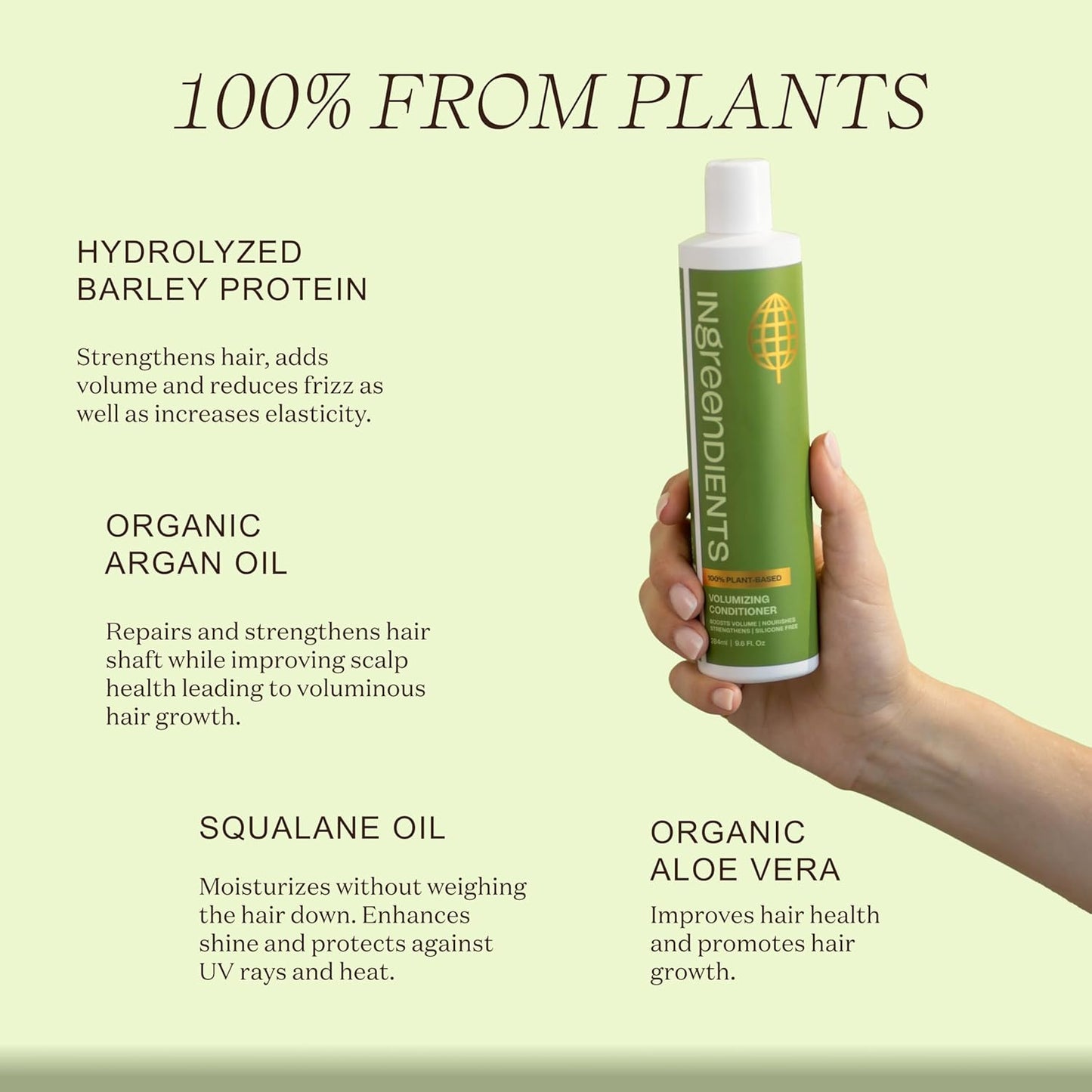 Non Toxic Vegan Volumizing Conditioner with Organic Ingredients For Fine Hair - Strengthening Barley Protein and Argan Oil, Color Safe, Paraben & Gluten Free, Silicone & Sulfate Free