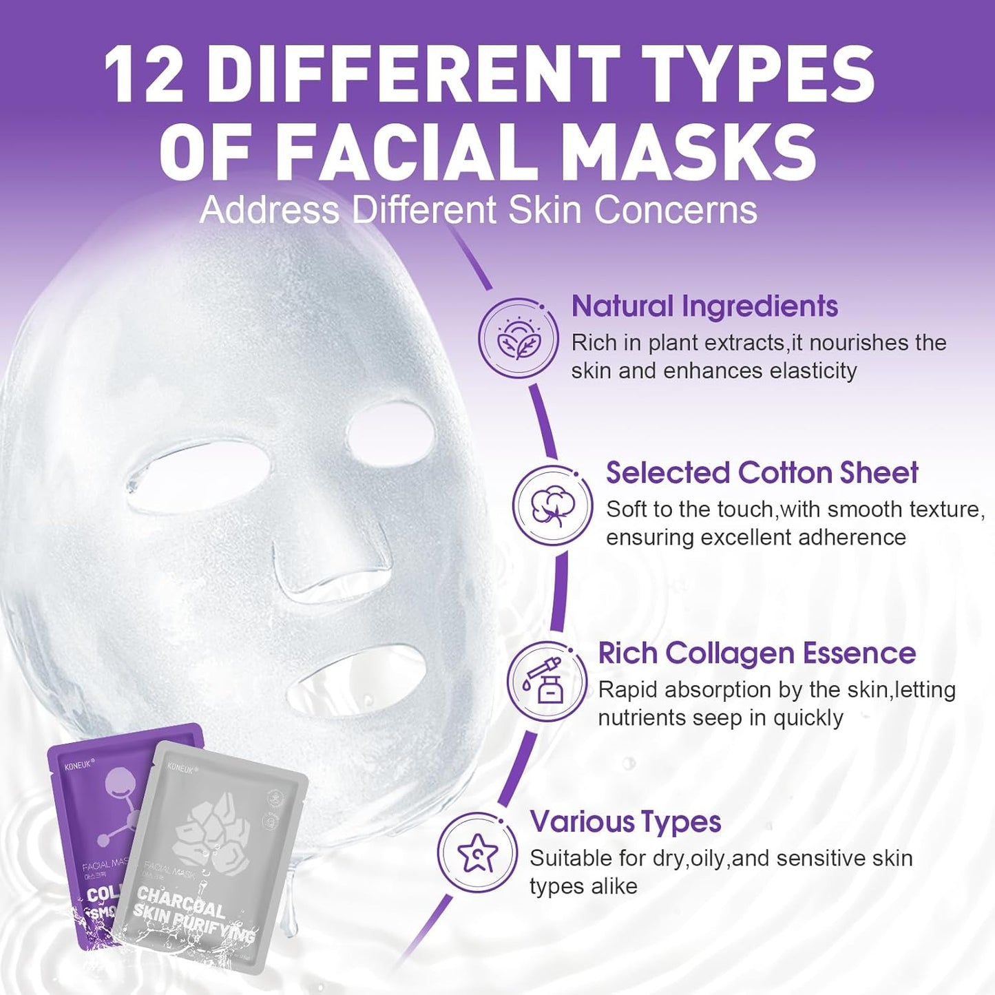 24 Pack Sheet Hydrating Face Masks Skincare, Soothing & Moisturizing Face Mask for All Skin Types, Bulk Collagen Face Mask for Women Skin Care, Facial Masks Set Spa Gifts for Women