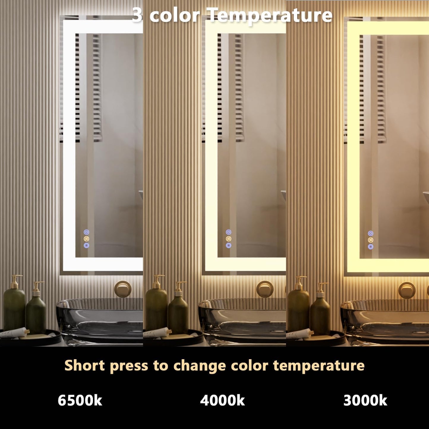 60"x 36" LED Bathroom Mirror with Lights, Front and Backlit Large LED Vanity Mirror, Controlled Separately Wall LED Smart Mirror with 3 Colors, Anti-Fog, Stepless Dimmable, Memory(UL ETL)