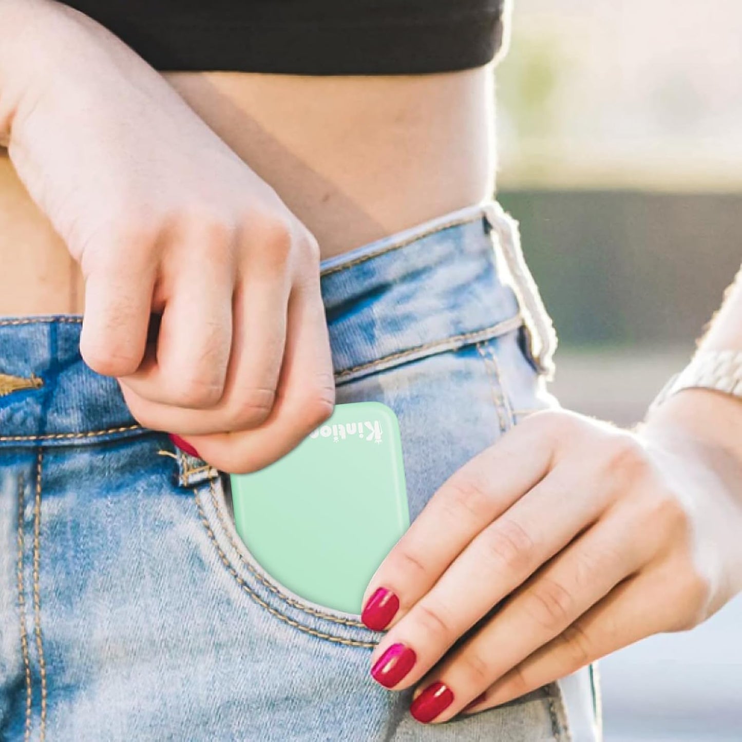 Kintion Rechargeable Pocket Mirror, Double Sided 1X/3X Magnification Compact Vanity Mirror, 3 Color Lights, Dimmable, Small Portable Wallet Mirror, Lighted Travel Mirror for Women Gifts, Cyan