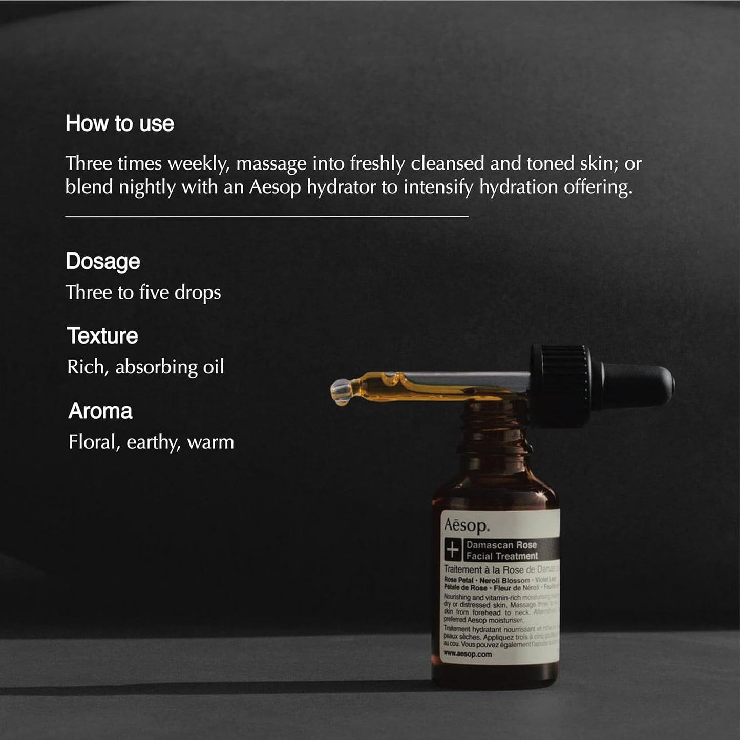 Aesop Damascan Rose Facial Treatment Oil | Hydrating Face Oil with Rose Petal, Neroli Blossom & Violet Leaf | Nourishing Vitamins & Fatty Acids for Dry, Distressed Skin | 0.8 fl oz