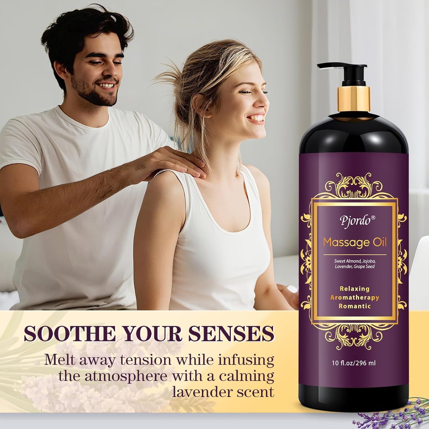 Massage Oil for Massage Therapy, Vanilla, Lavender Oil, with Massage Roller Ball, Massage Oils for Muscle Relaxing, Calming, Soothing & Moisturizing, Spa Gift Set for Her and Him