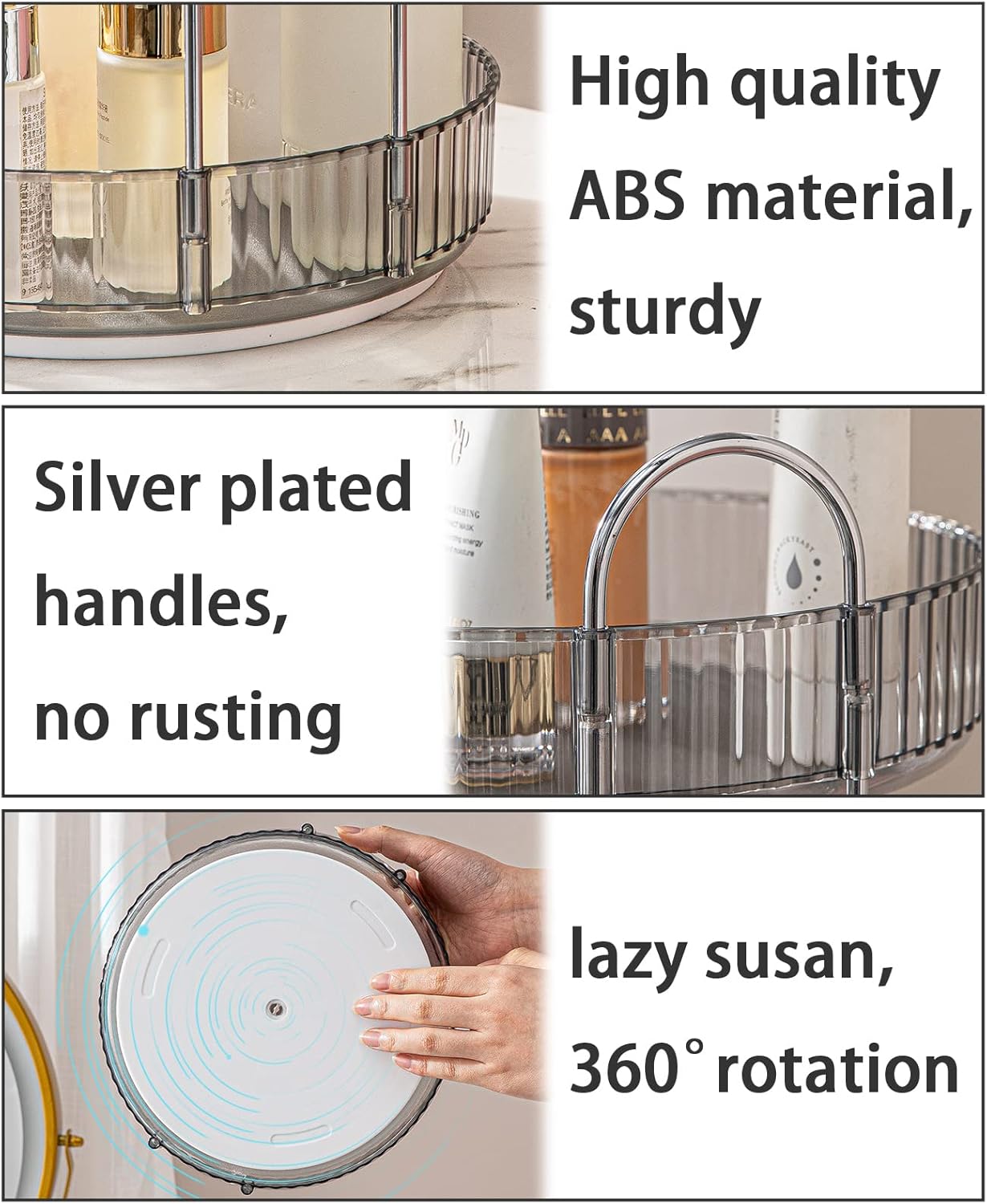 Rotating Makeup Organizer for Vanity, High-Capacity Skincare Clear Make Up Storage Perfume Organizers Cosmetic Dresser Organizer Countertop 360 Spinning (Gray, 1 Tier)