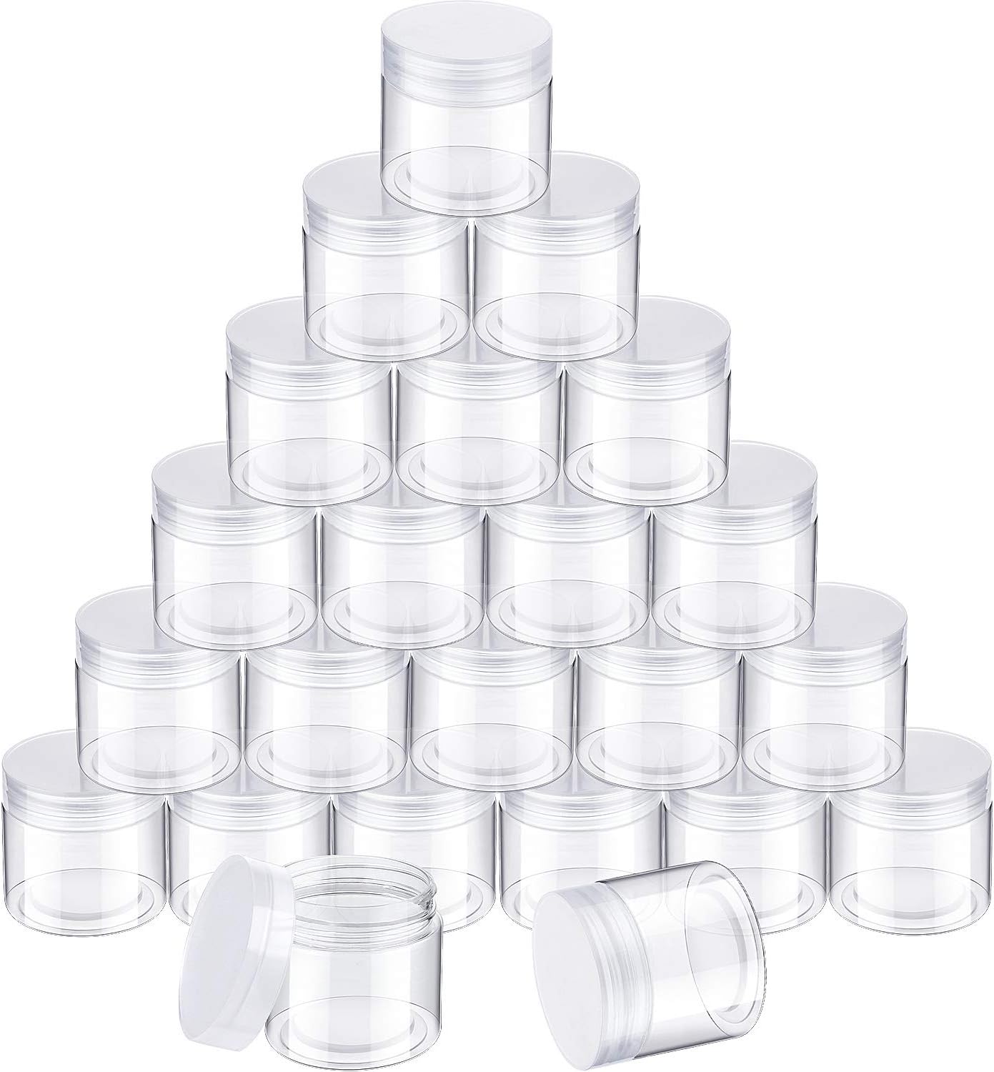 SATINIOR 24 Pieces Empty Clear Plastic Jars with Lids Round Storage Containers Wide Mouth for Beauty Product Cosmetic Cream Lotion Liquid Butter Craft and Food(Clear Lid,3 oz)