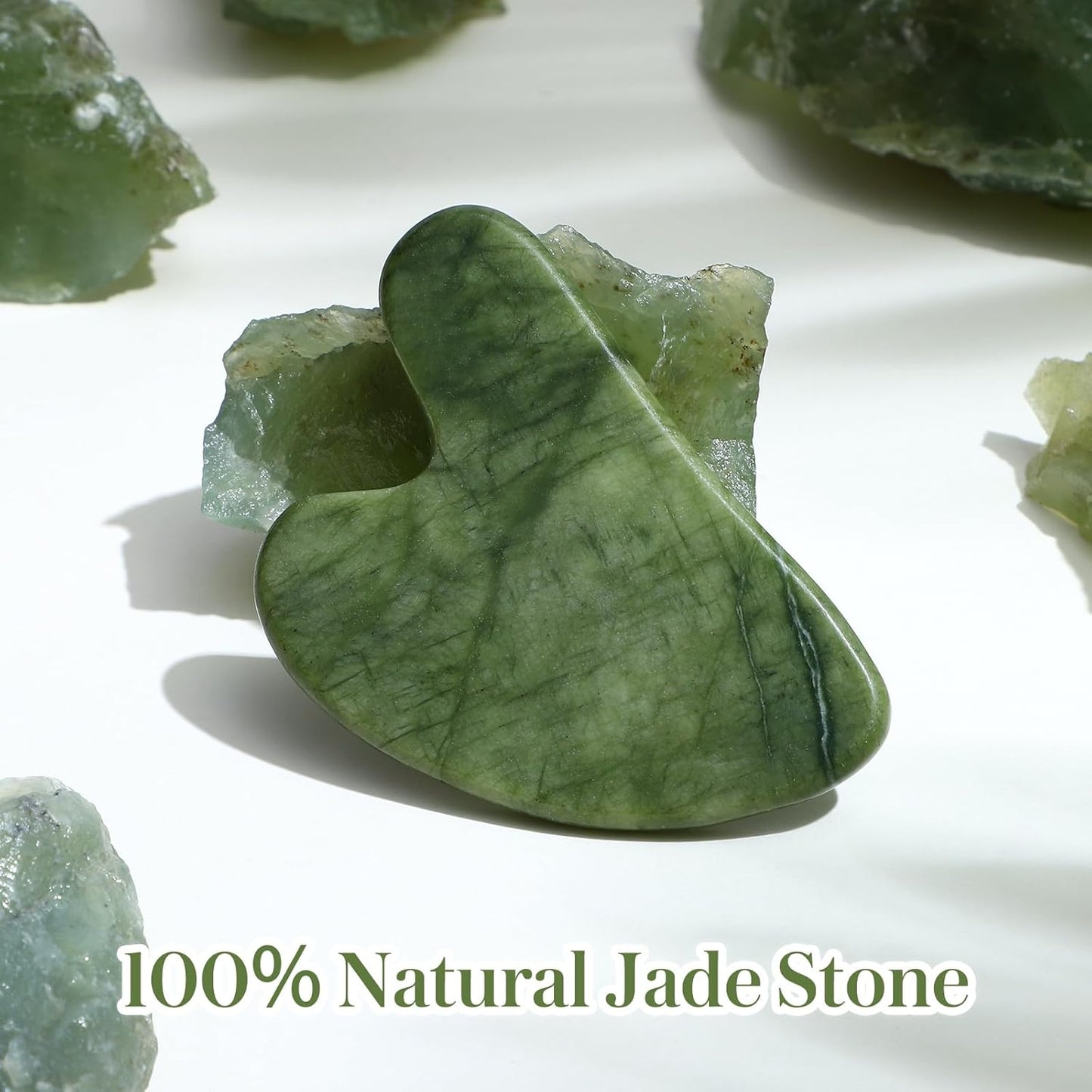 rosenice Gua Sha Scraping Massage Tool Natural Jade Guasha Board for Therapy Trigger Point Treatment Dark Green