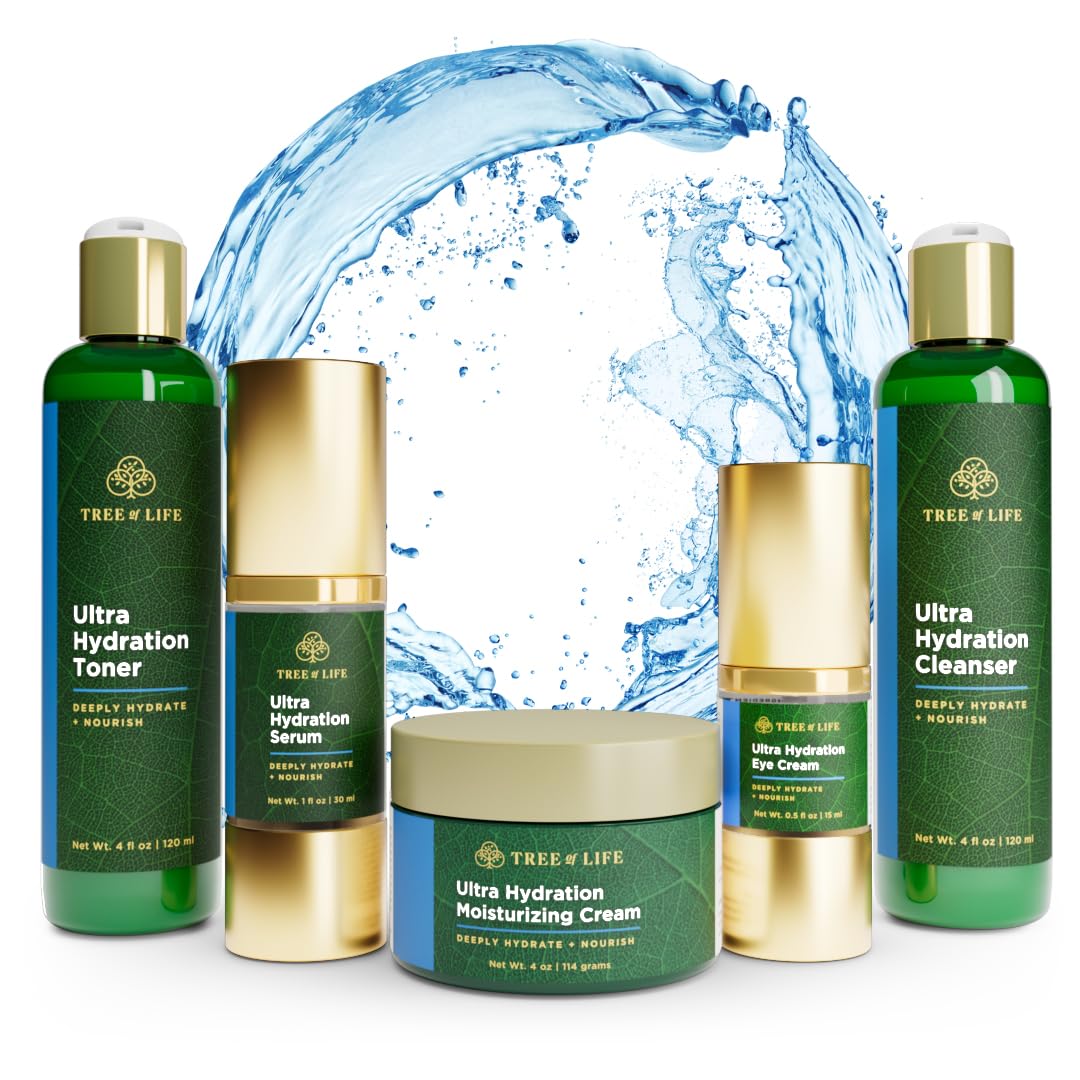 Tree of Life Hydrating Anti-Aging Moisturizing Complete Regimen, includes Face Cleanser (4 Fl Oz), Toner (4 Fl Oz), Serum (1 Fl Oz), Face and Body Cream (4 Oz) and Eye Cream (0.5 Fl Oz)