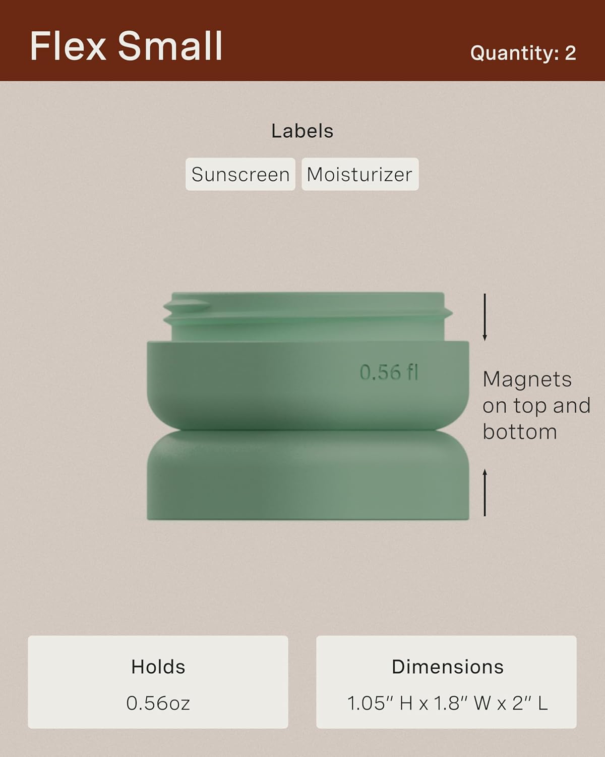 Cadence Travel Containers - Full Skincare Set - Magnetic Containers with Lids,Carry On Travel Essentials For Women/Men - 2 Small (0.56oz), 4 Medium Capsules (1.32oz), & Extender (1.43oz) - Evergreen